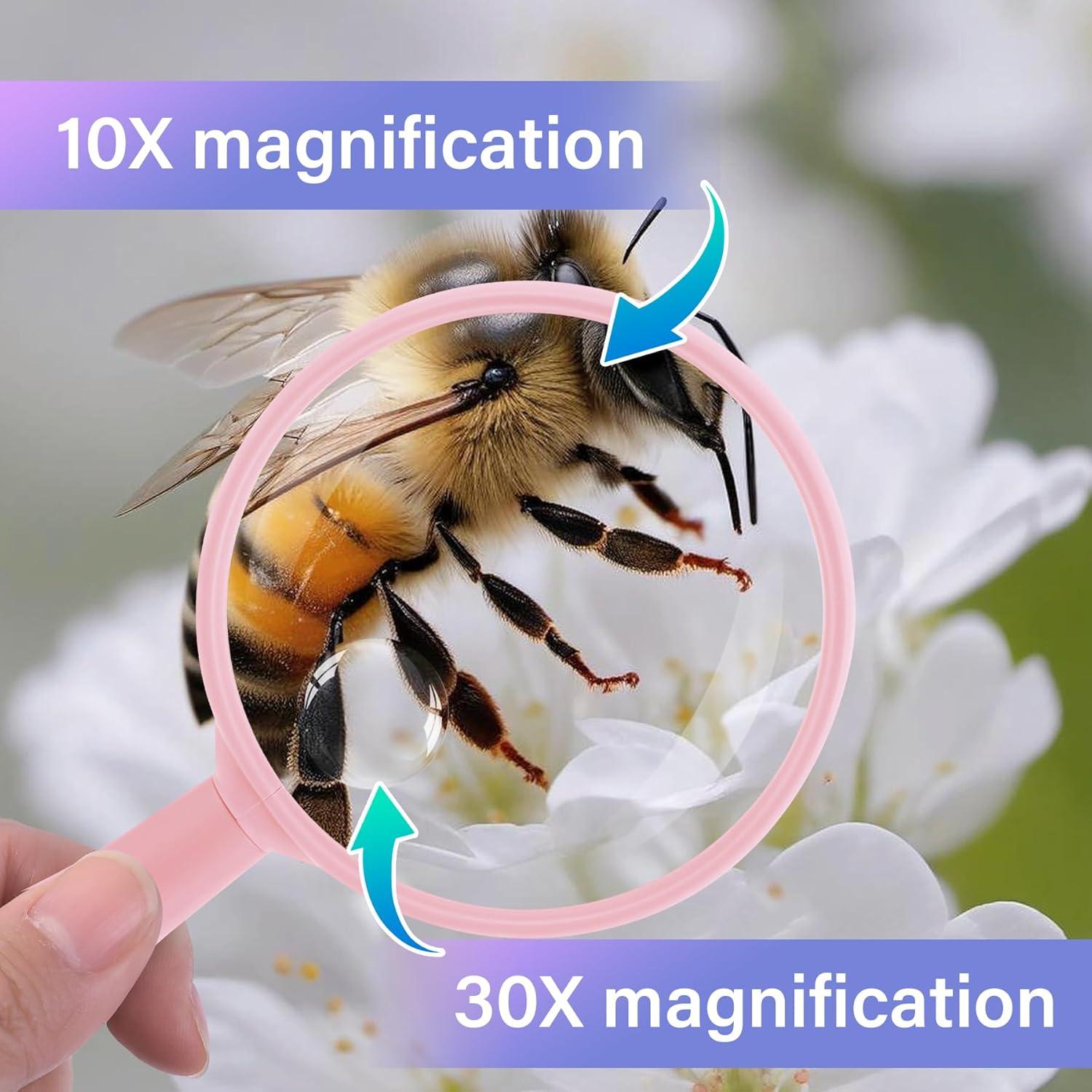 Lupa de Mano Lakei 10X 30X Rosa, Lente Acrílica 75mm