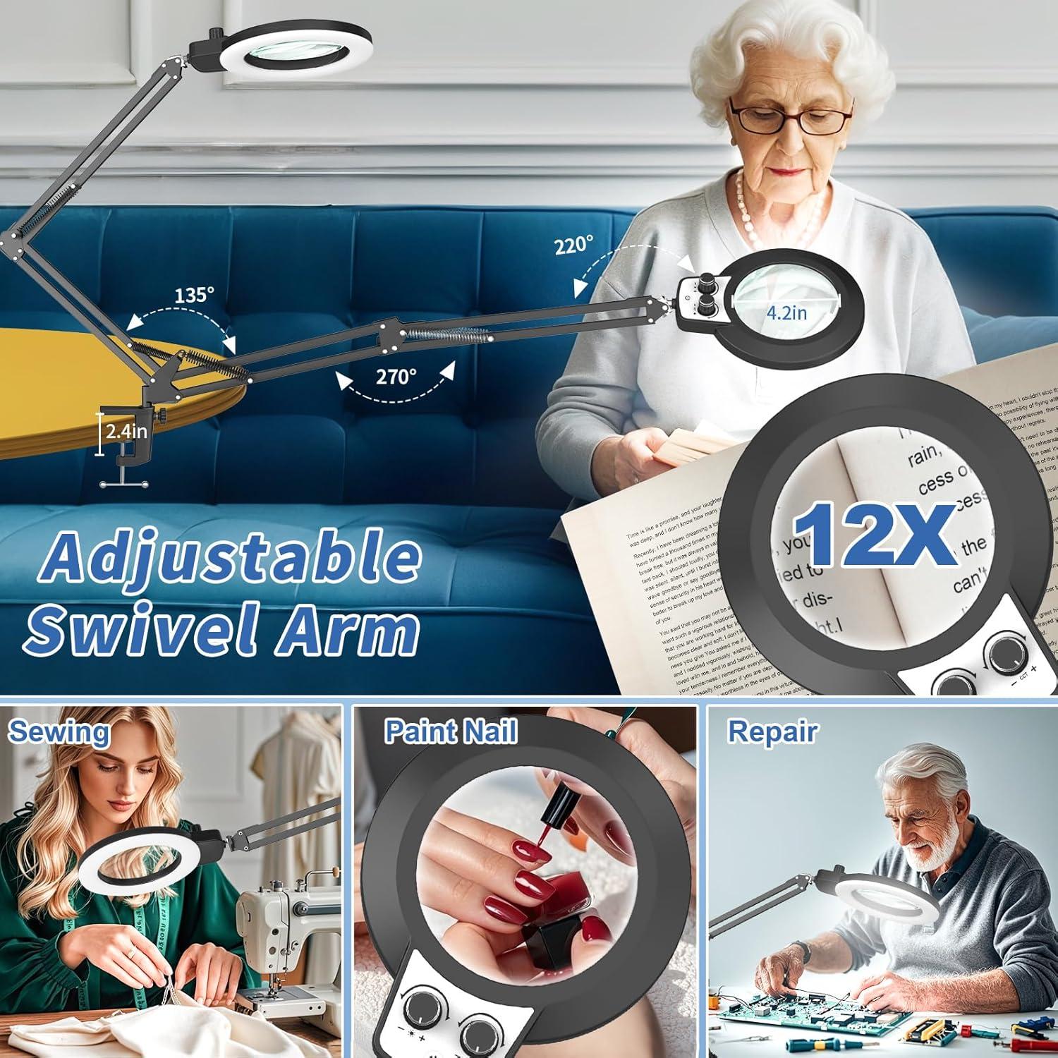 Lupa de Aumento 12X HITTI con Luz LED y Abrazadera