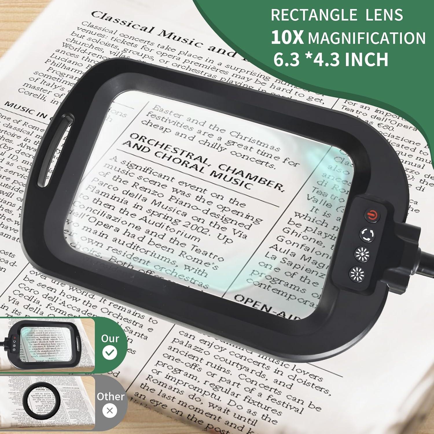 Lupa de Piso GABORISH 10X con Luz LED y Soporte Flexible