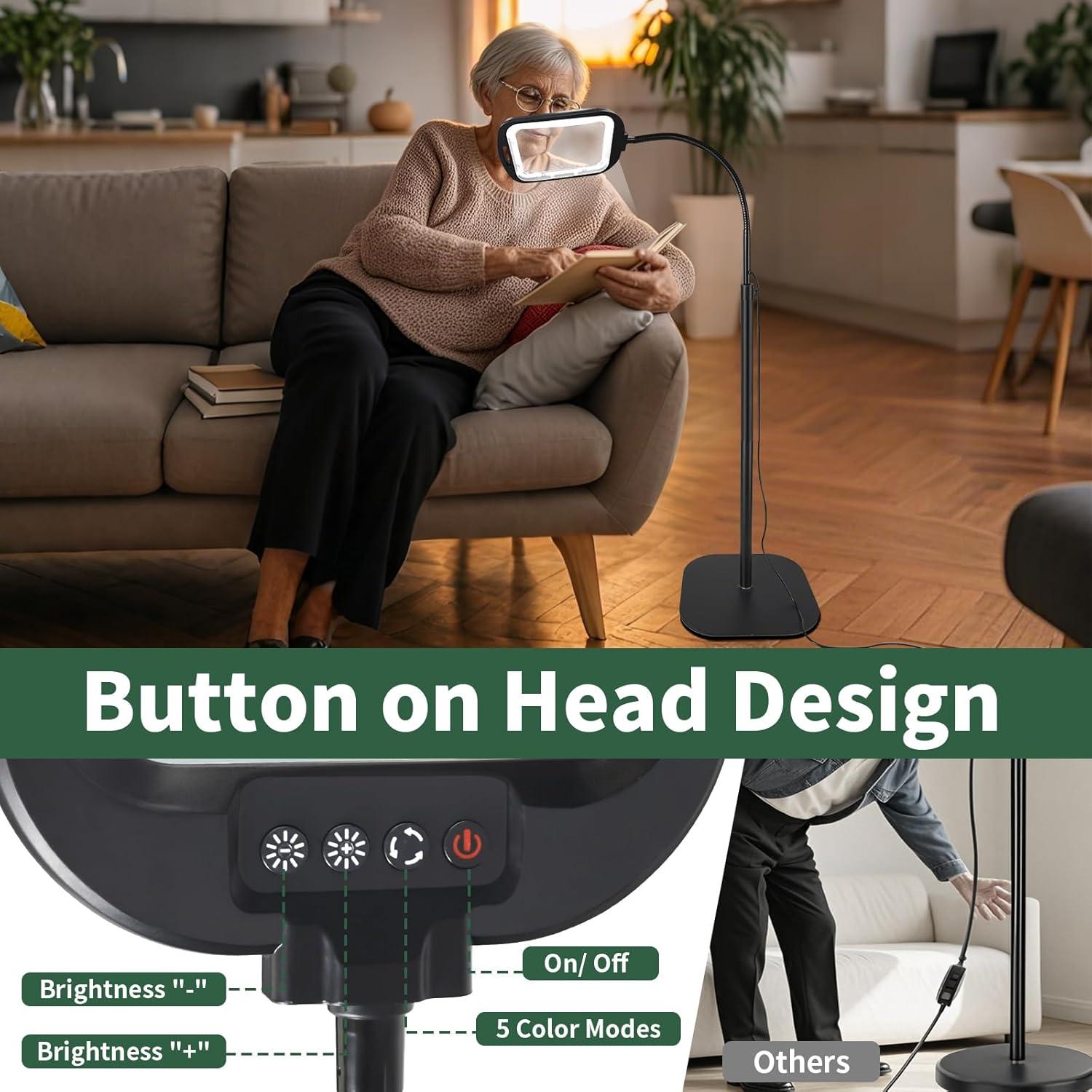 Lupa de Piso GABORISH 10X con Luz LED y Soporte Flexible