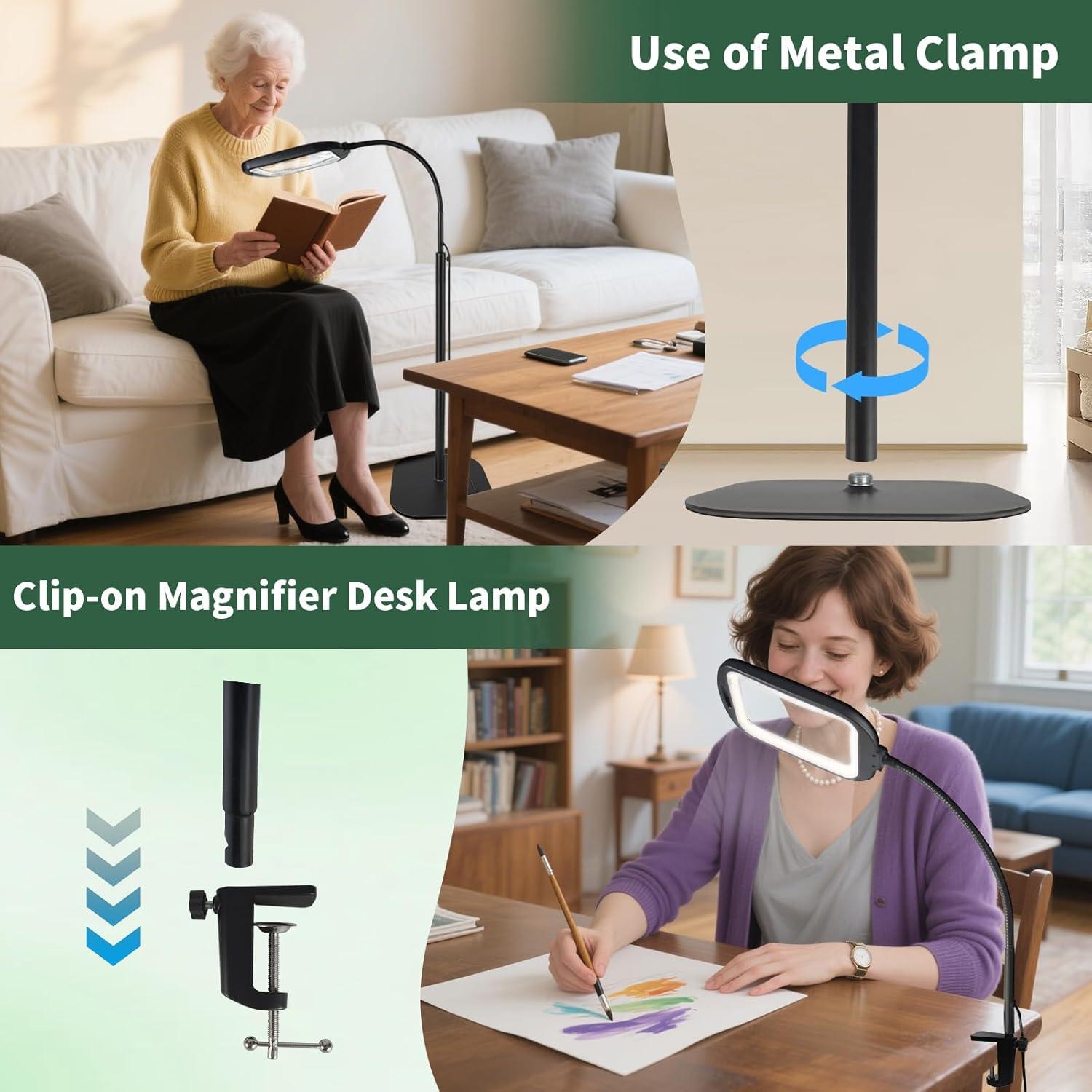 Lupa de Piso GABORISH 10X con Luz LED y Soporte Flexible