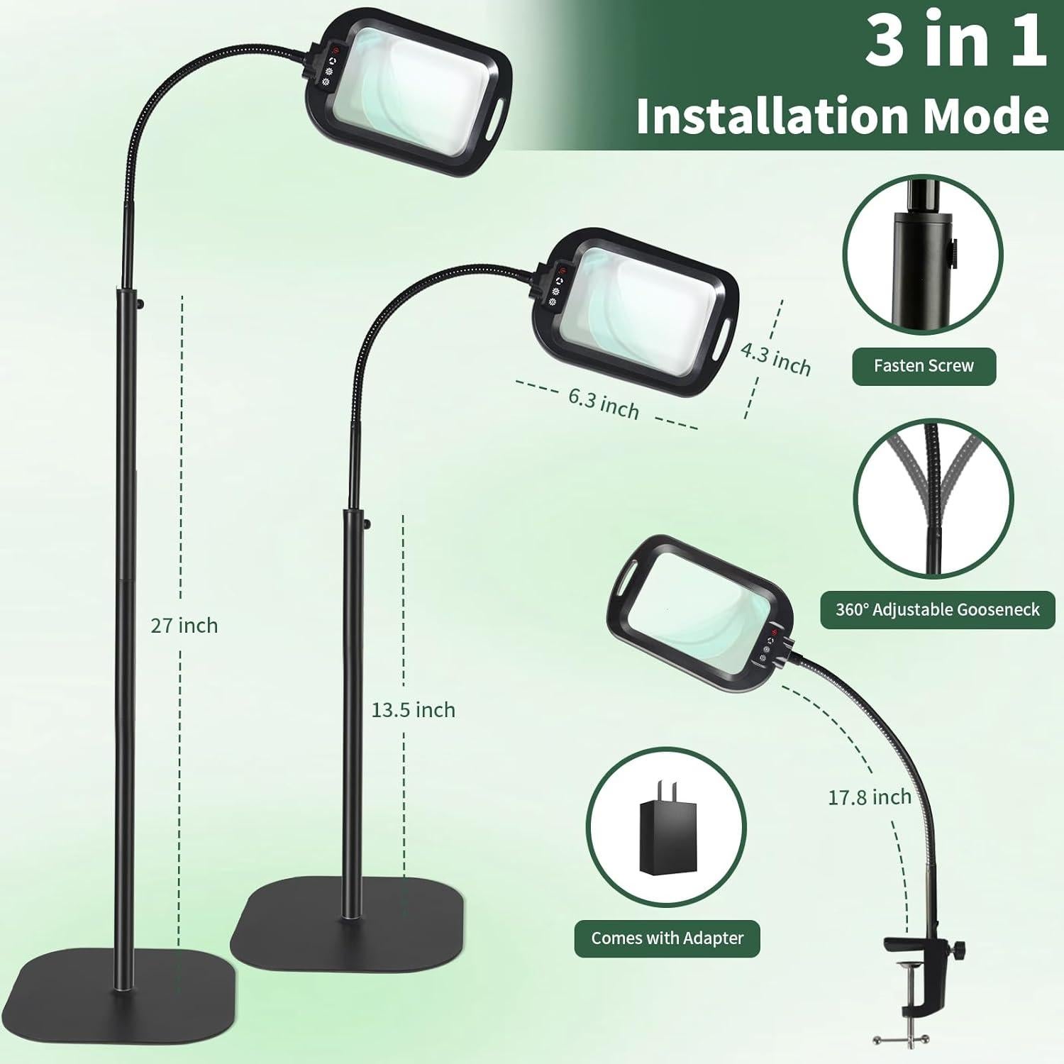 Lupa de Piso GABORISH 10X con Luz LED y Soporte Flexible