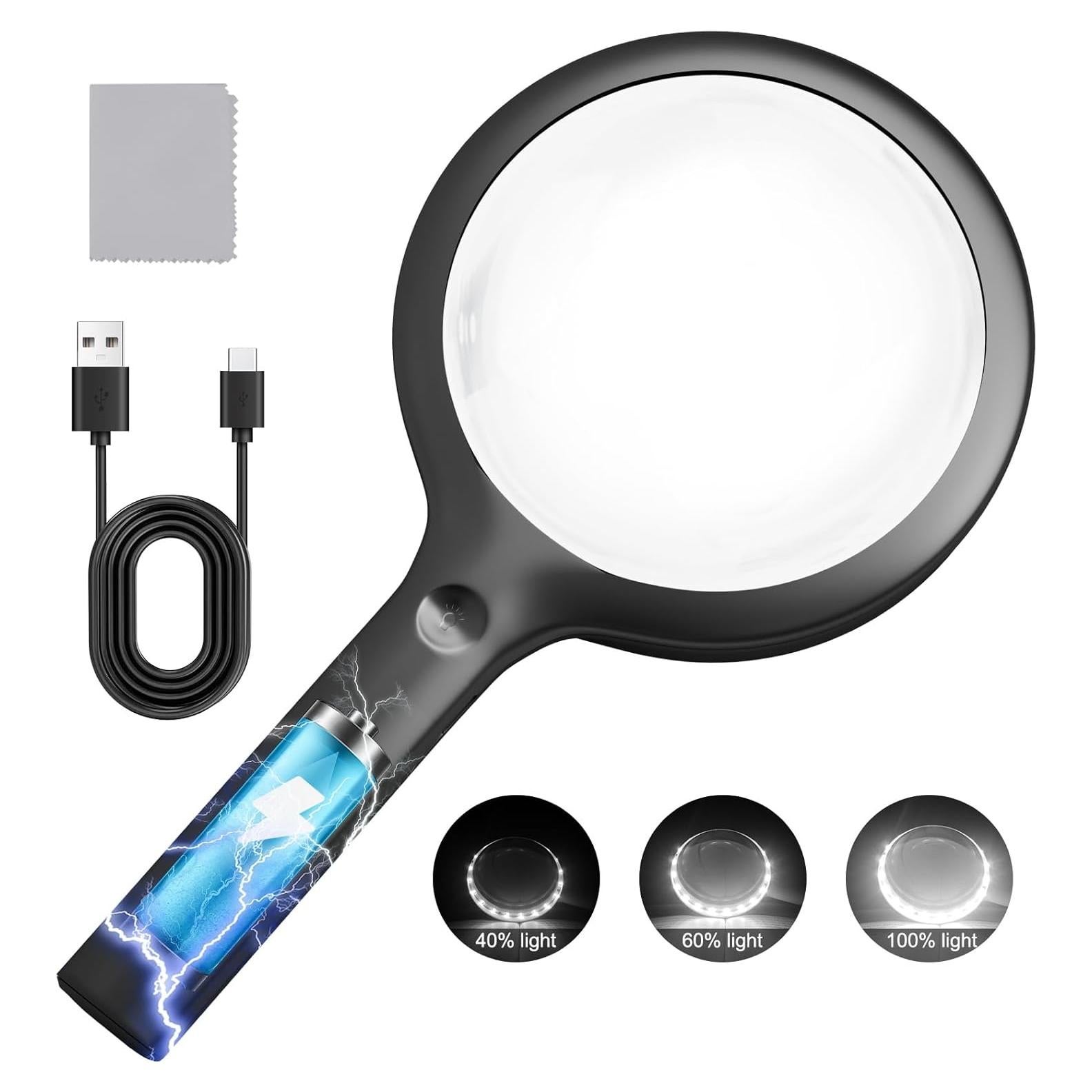 Lupa de Mano 30X NUEYiO con Luz LED y Batería Recargable