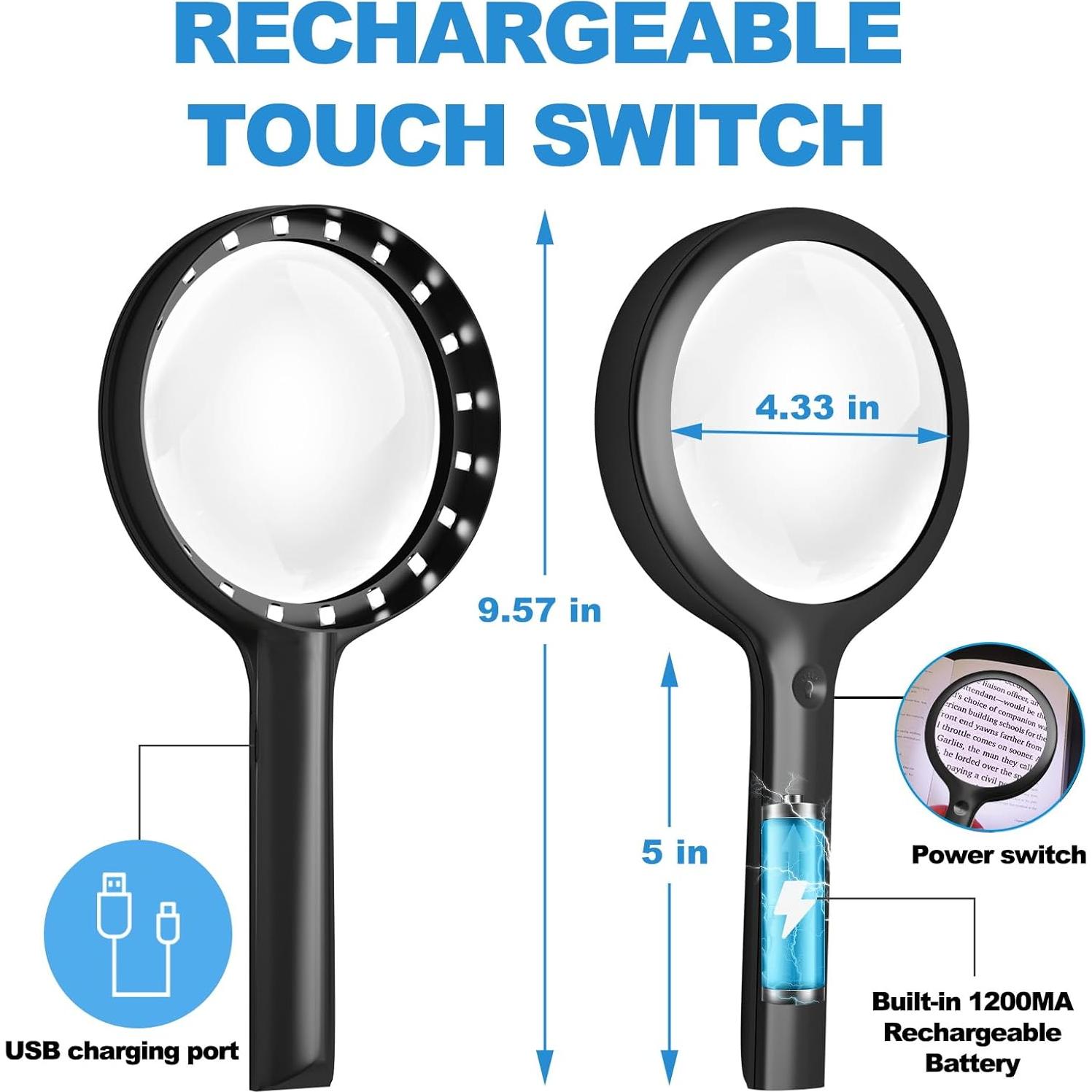 Lupa de Mano 30X NUEYiO con Luz LED y Batería Recargable