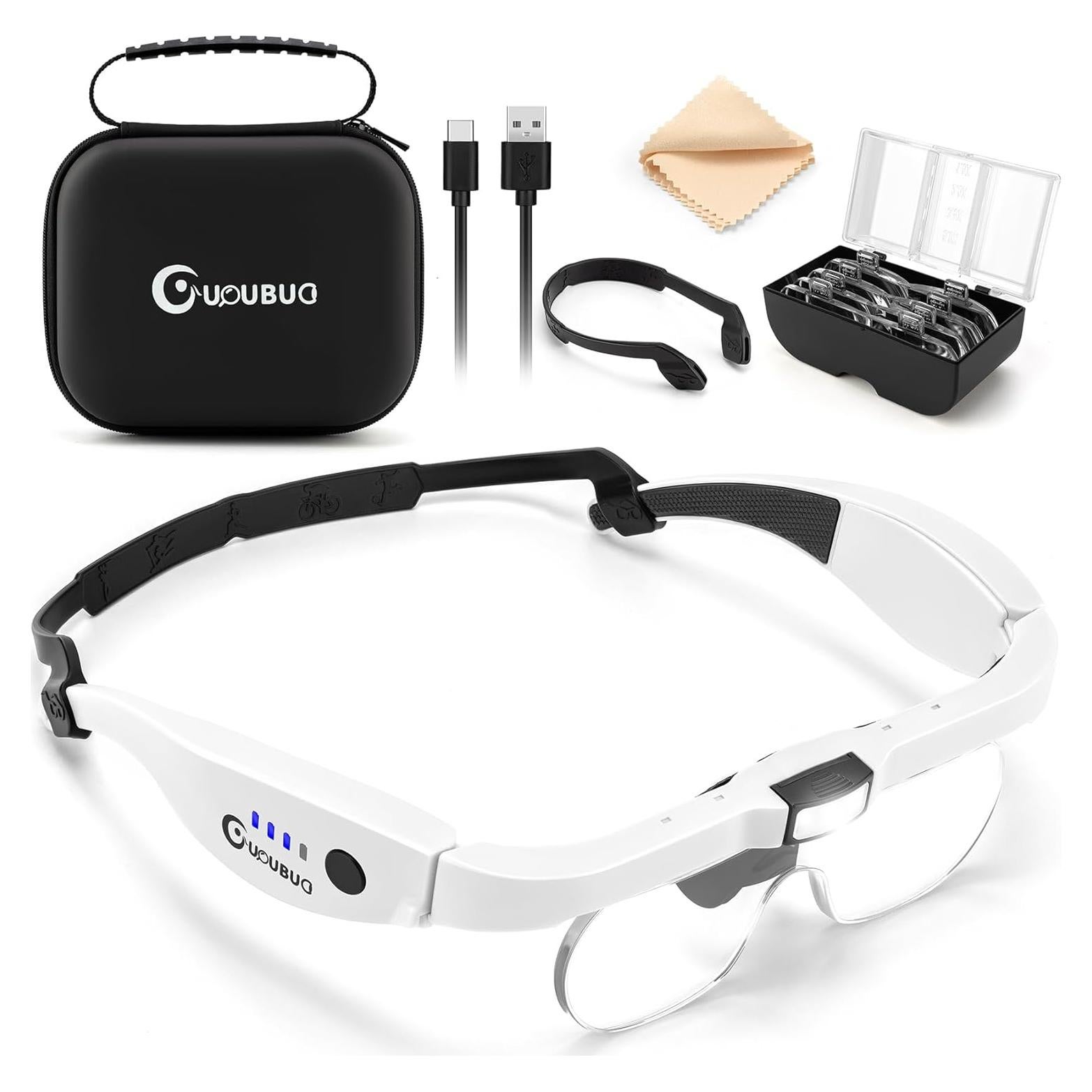 Lupa de Cabeza con Luz GUOUBUO 1.5X-5X Recargable