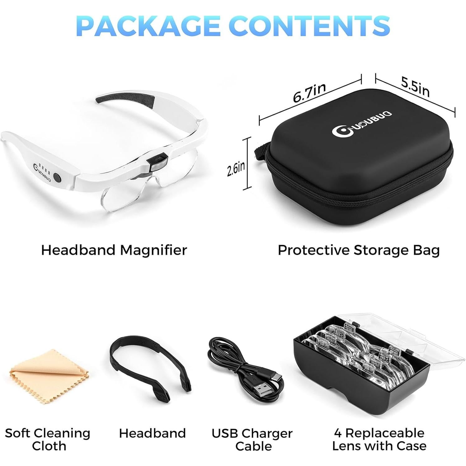 Lupa de Cabeza con Luz GUOUBUO 1.5X-5X Recargable