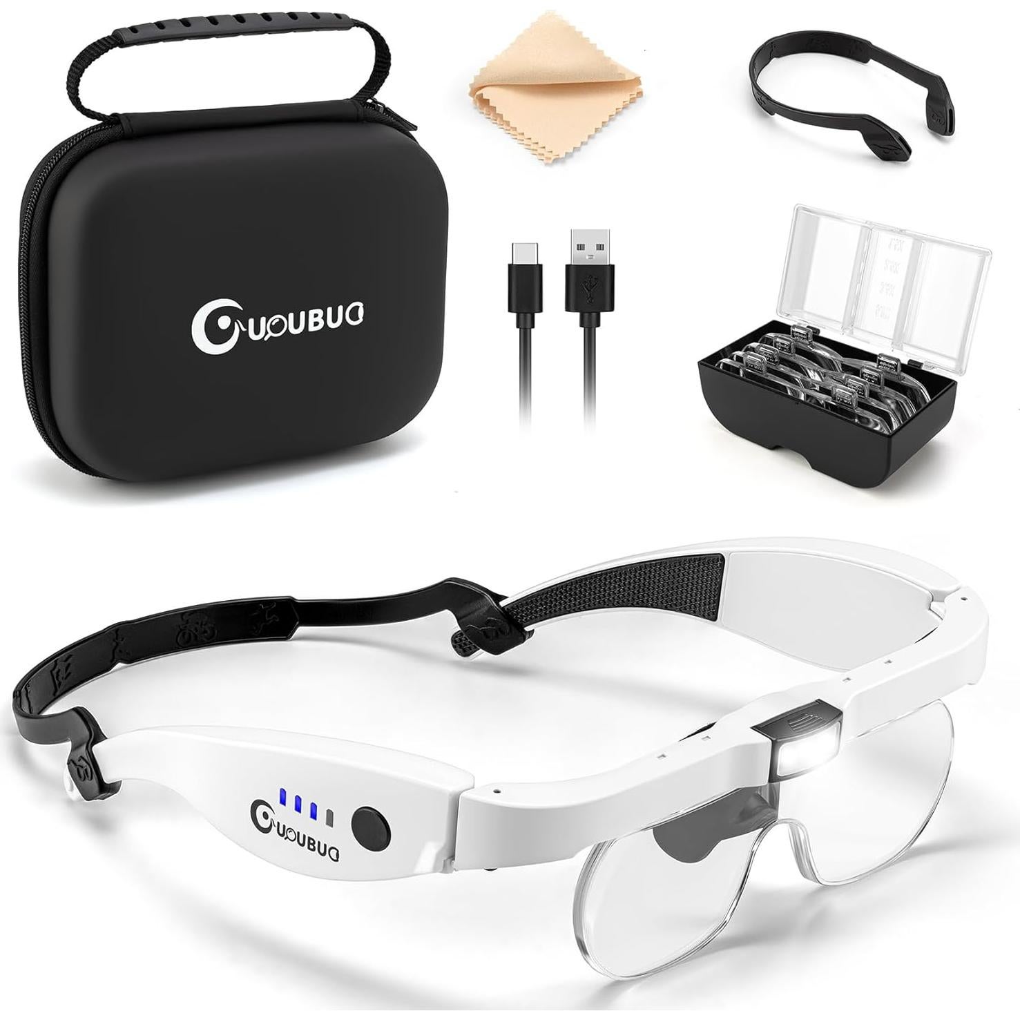 Lupa de Cabeza con Luz GUOUBUO 1.5X-5X Recargable