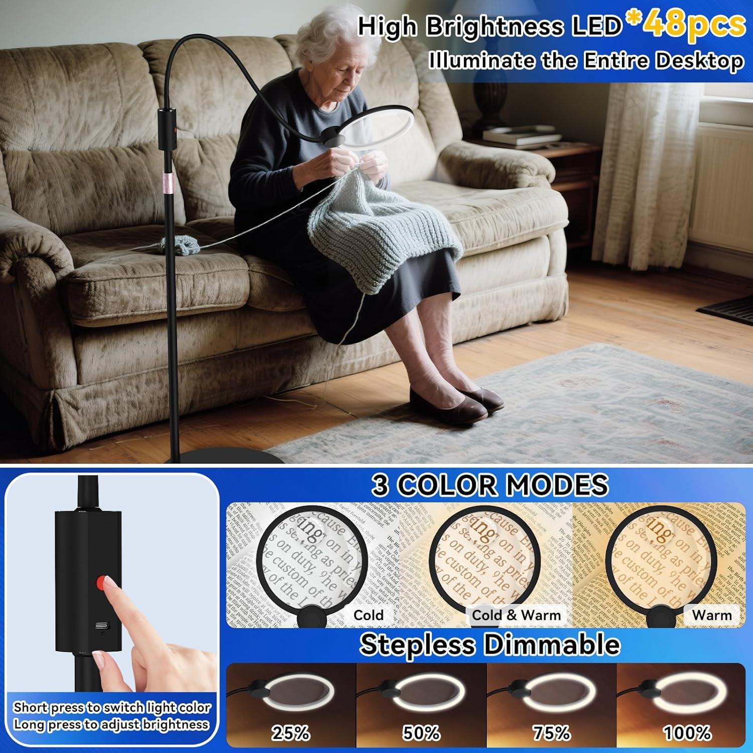 Lupa de Piso KINSUTO 10x con Luz LED Regulable 12.7 cm