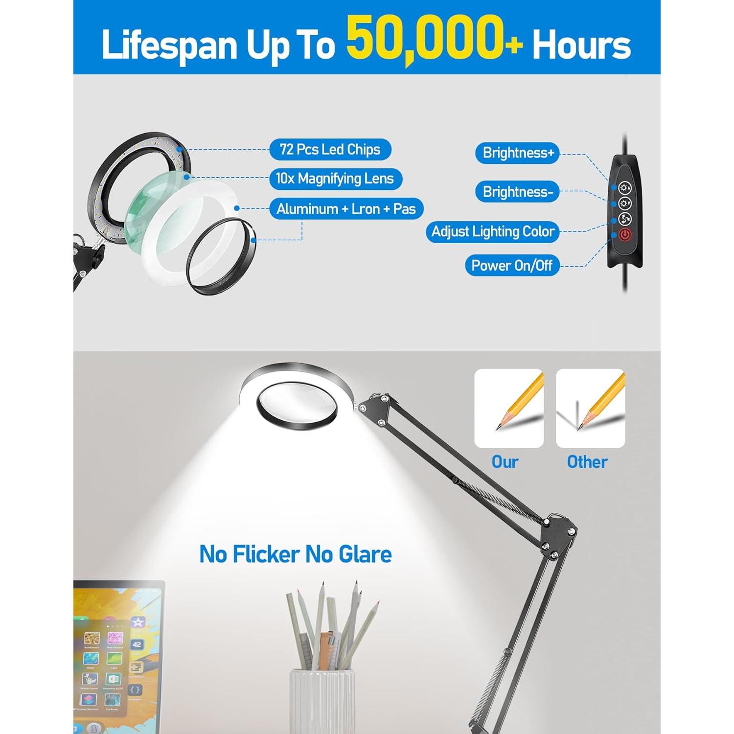 Lupa iluminada TANYO 10x con Luz LED y Brazo Flexible