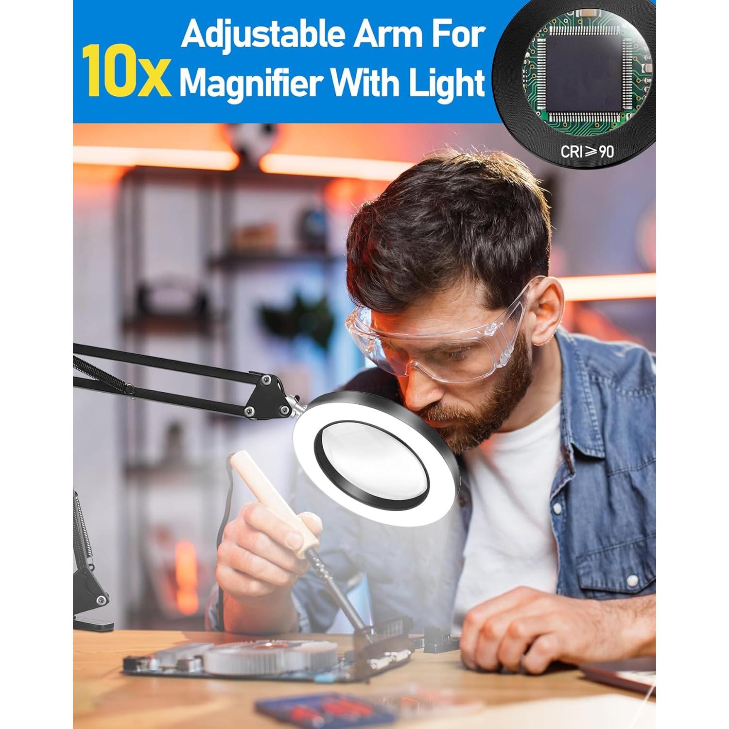 Lupa iluminada TANYO 10x con Luz LED y Brazo Flexible