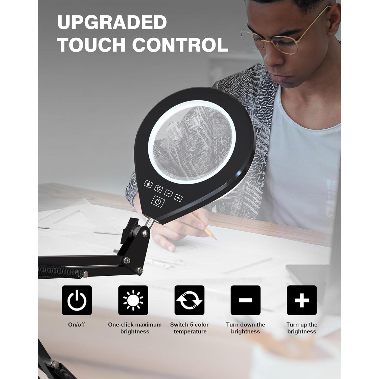 Lupa Iluminada NAKOOS 10X/5X con Luz Regulable y Abrazadera