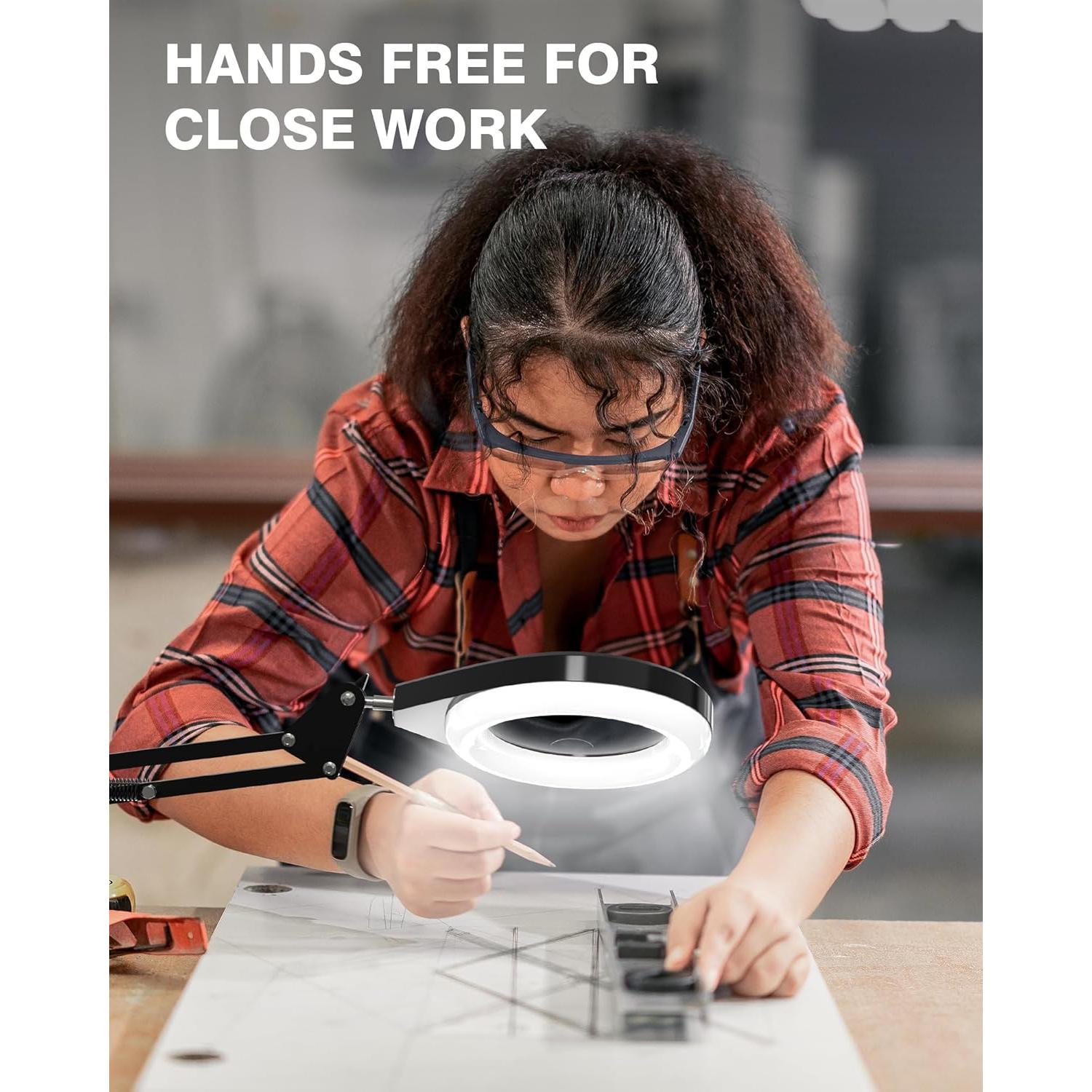 Lupa Iluminada NAKOOS 10X/5X con Luz Regulable y Abrazadera