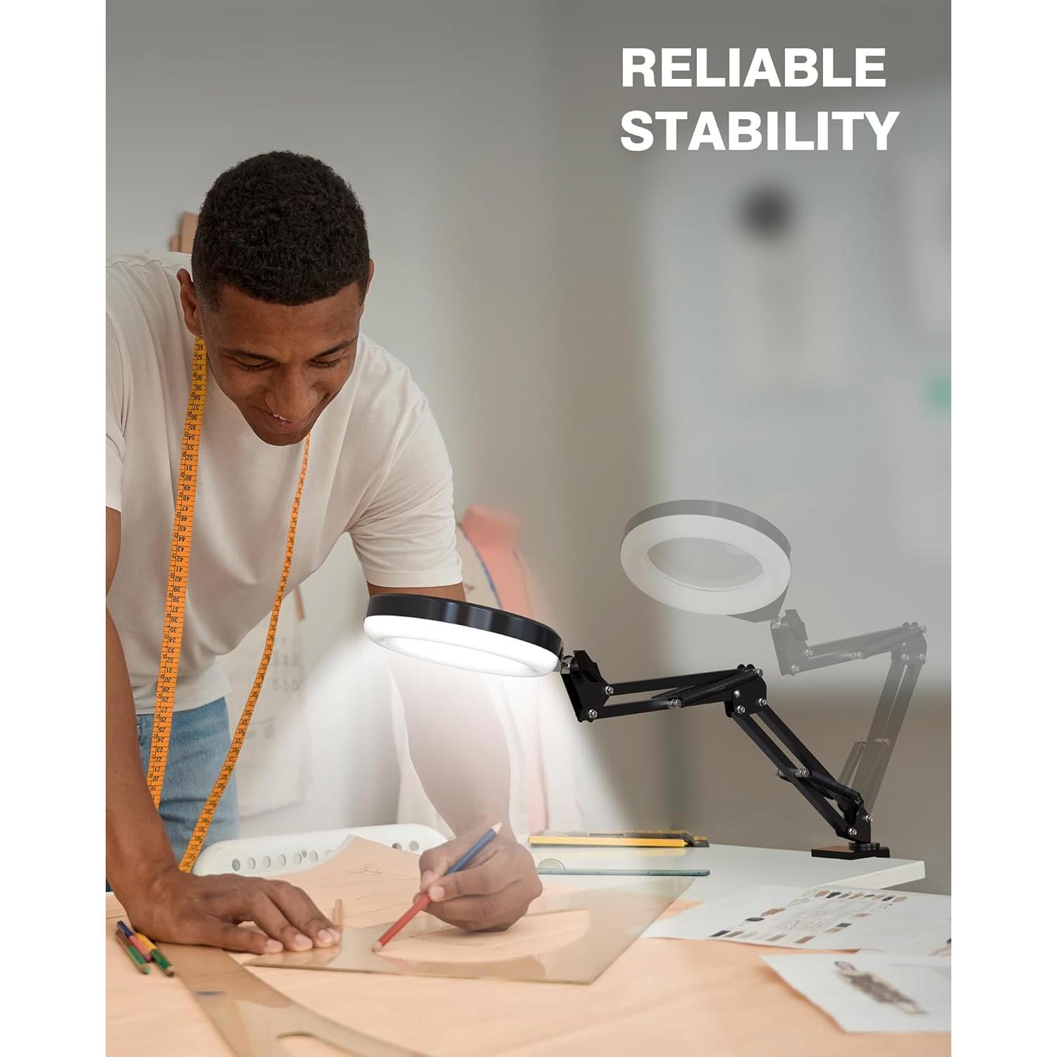 Lupa Iluminada NAKOOS 10X/5X con Luz Regulable y Abrazadera