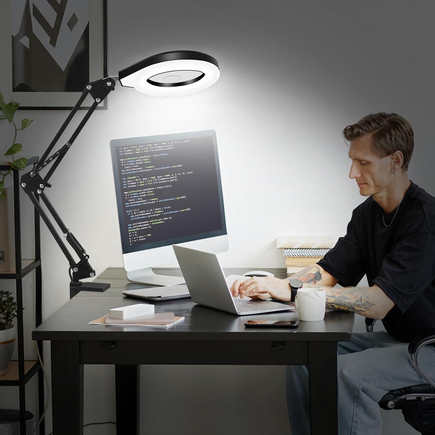 Lupa Iluminada NAKOOS 10X/5X con Luz Regulable y Abrazadera