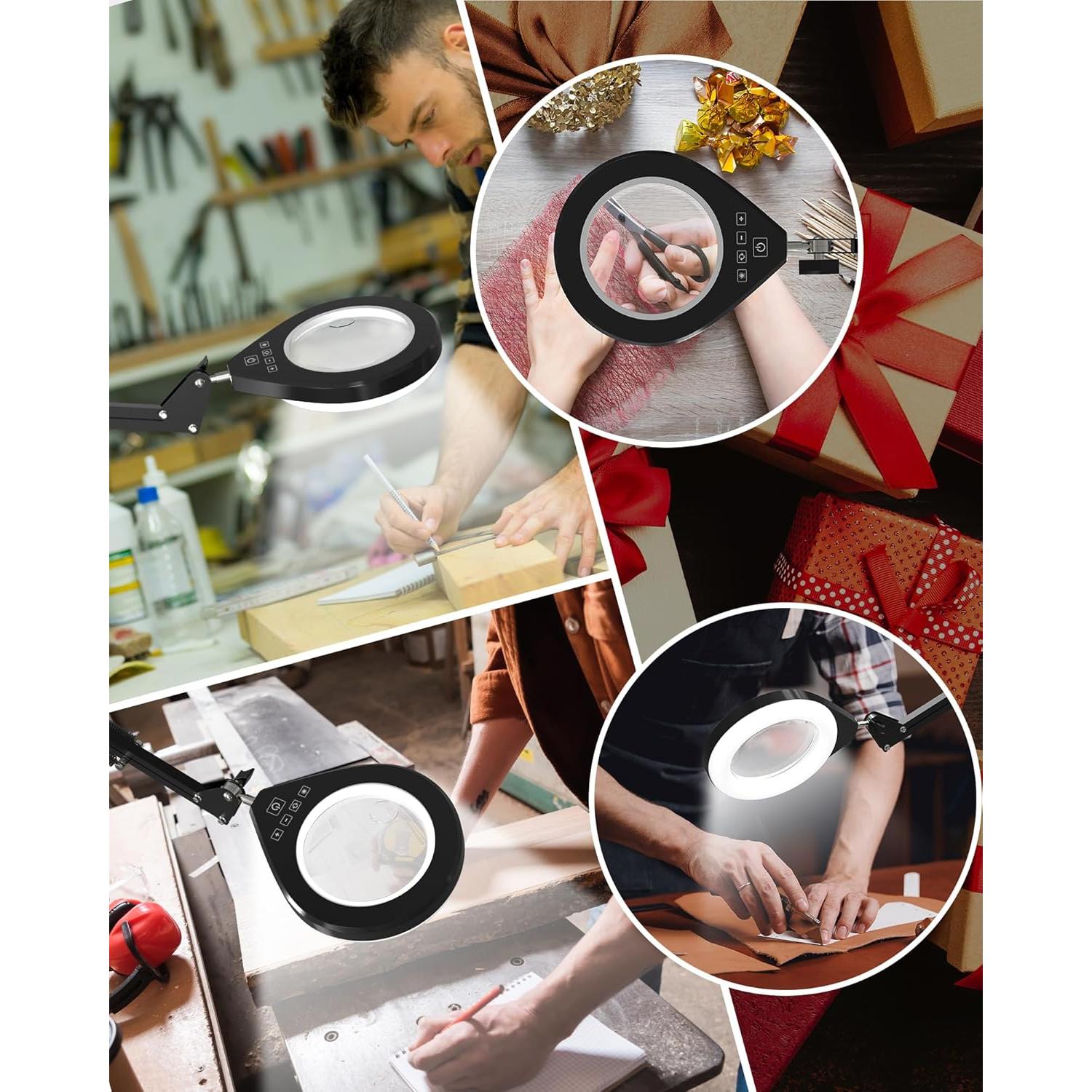 Lupa Iluminada NAKOOS 10X/5X con Luz Regulable y Abrazadera