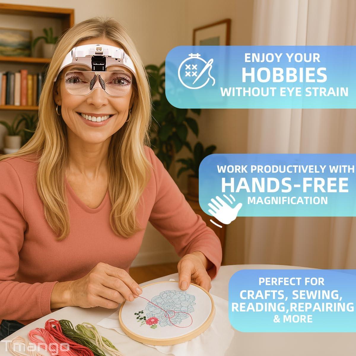 Gafas de aumento recargables TMANGO con luz LED y 5 lentes