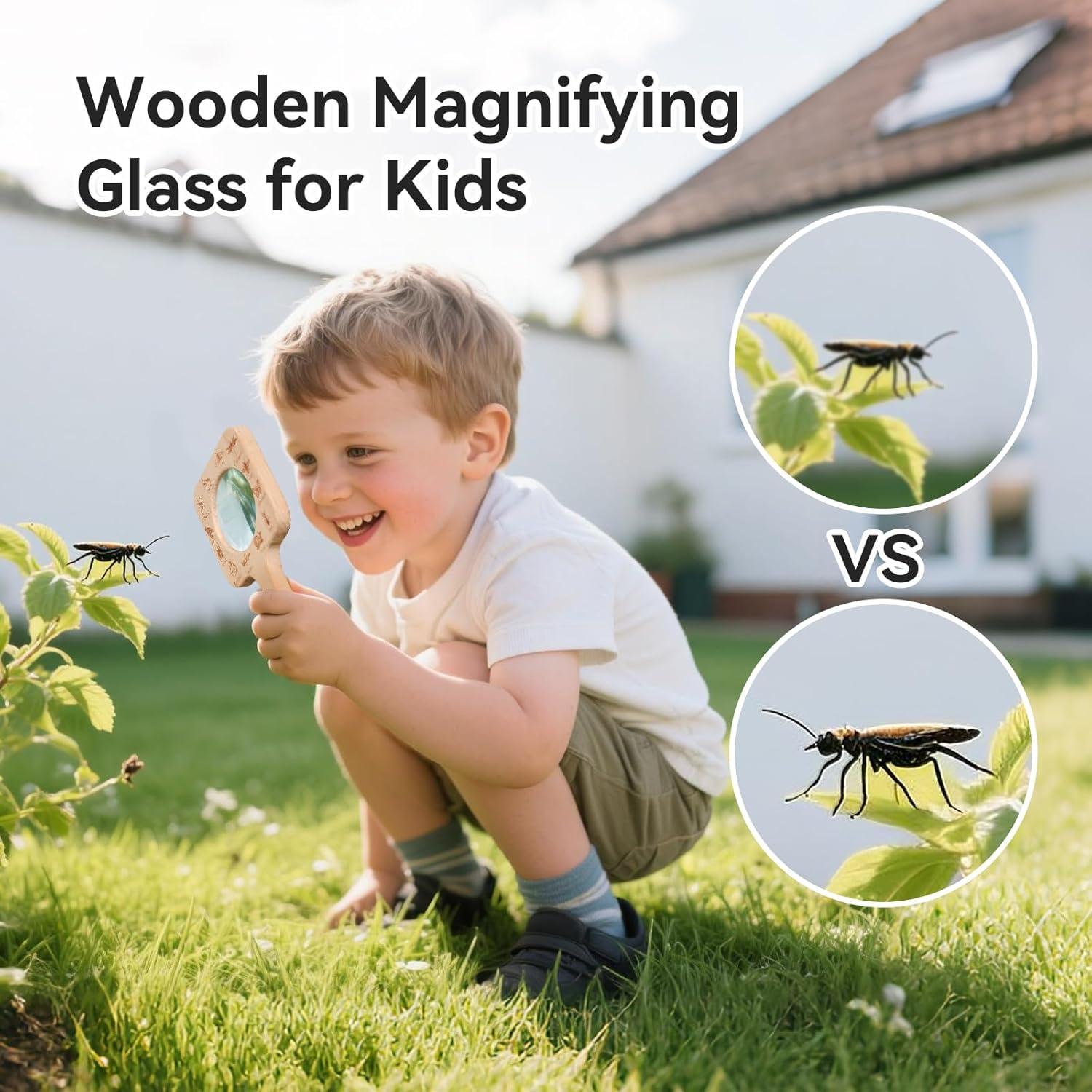 Lupa de Madera para Niños ibwaae con Tarjetas Educativas