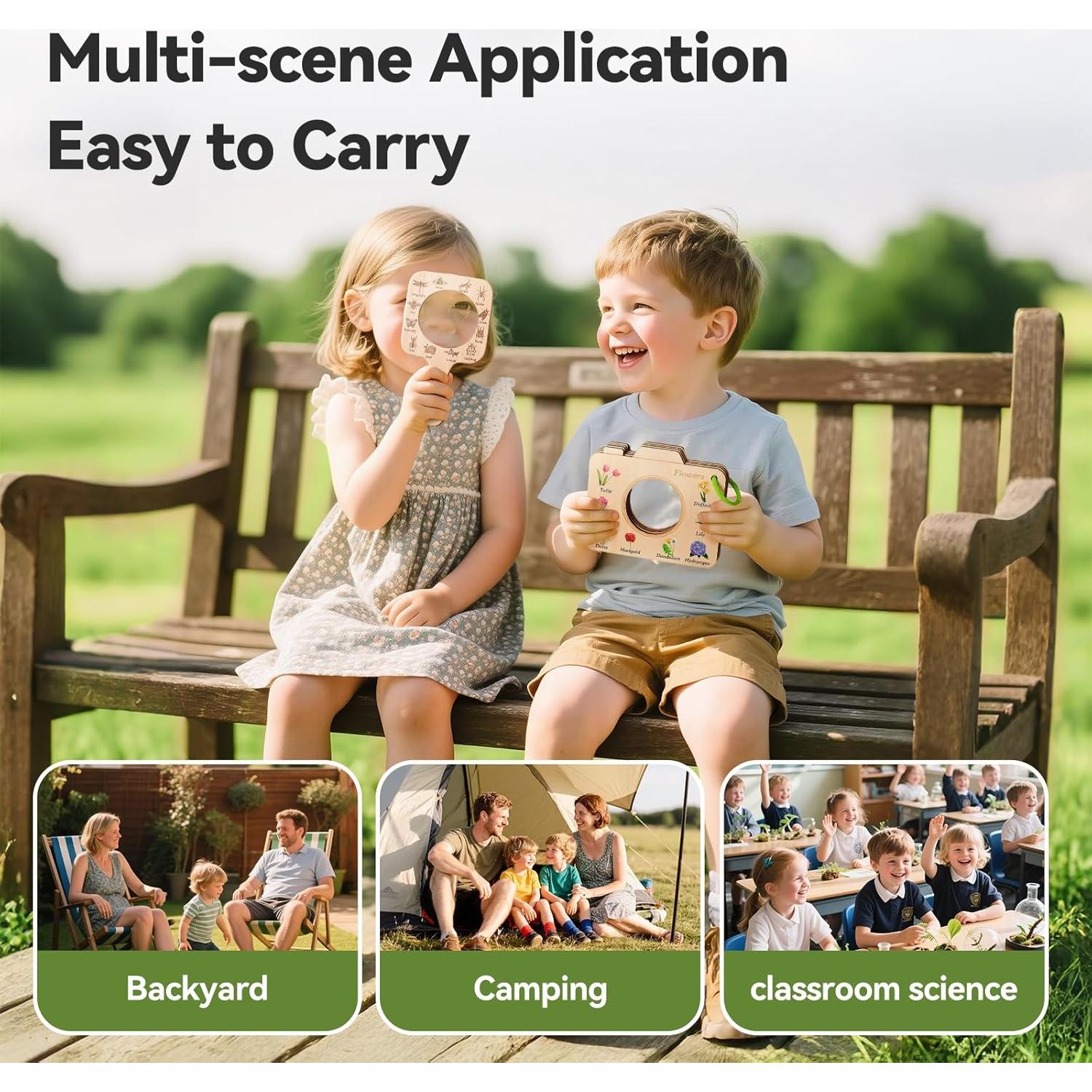 Lupa de Madera para Niños ibwaae con Tarjetas Educativas