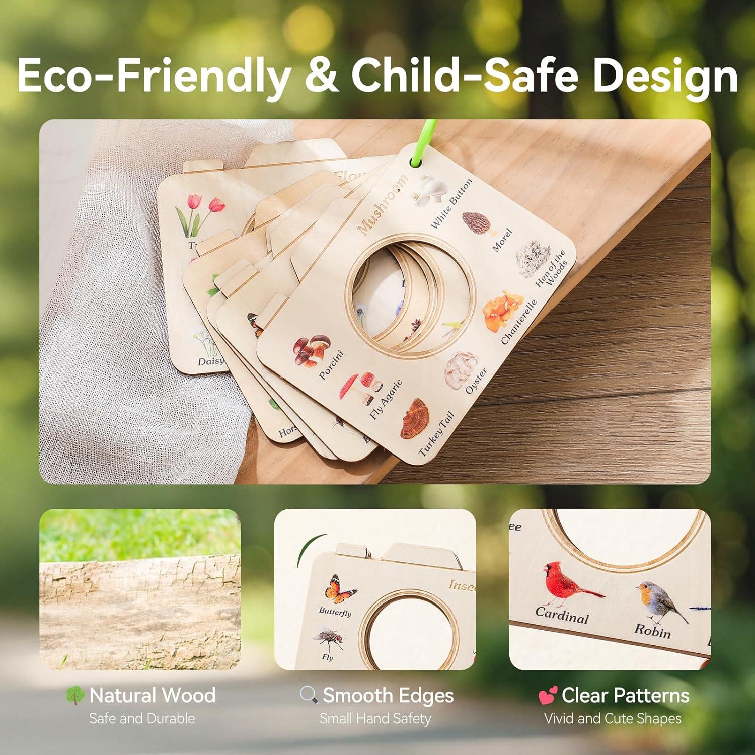 Lupa de Madera para Niños ibwaae con Tarjetas Educativas