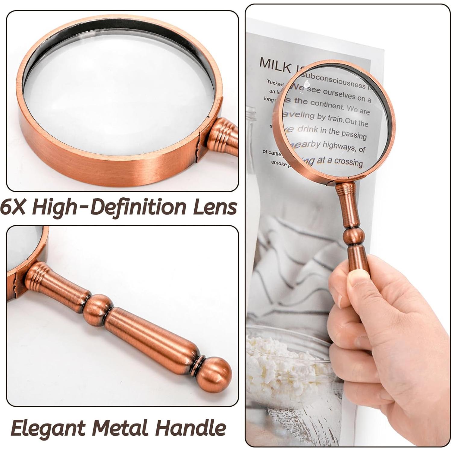 Lupa de Mano 6X Youeon con Mango de Metal - Portátil y Compacta