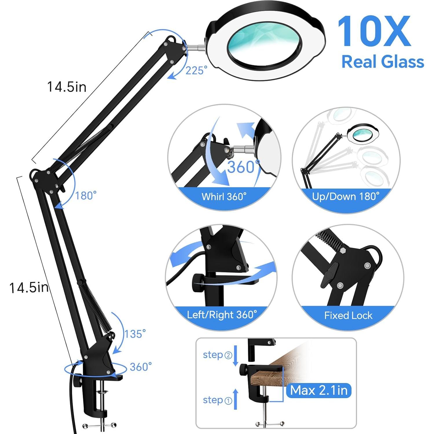 Lupa con Luz LED ZTree 10X y Abrazadera Ajustable 37cm