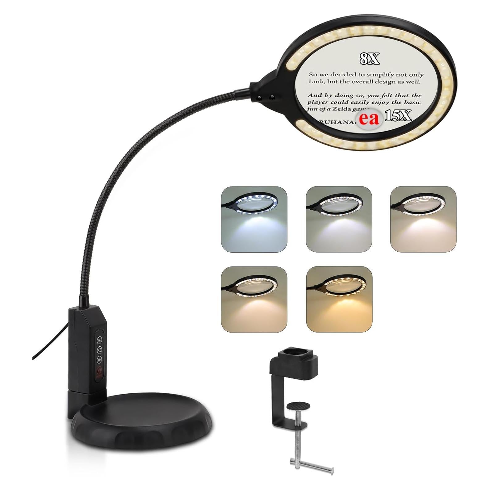 Lupa con Luz Nazano 15X y 8X con Soporte y 5 Modos LED