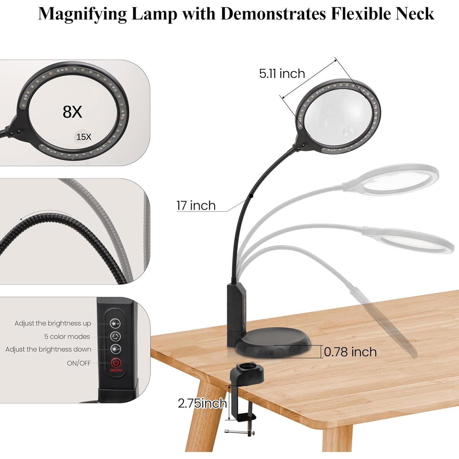 Lupa con Luz Nazano 15X y 8X con Soporte y 5 Modos LED