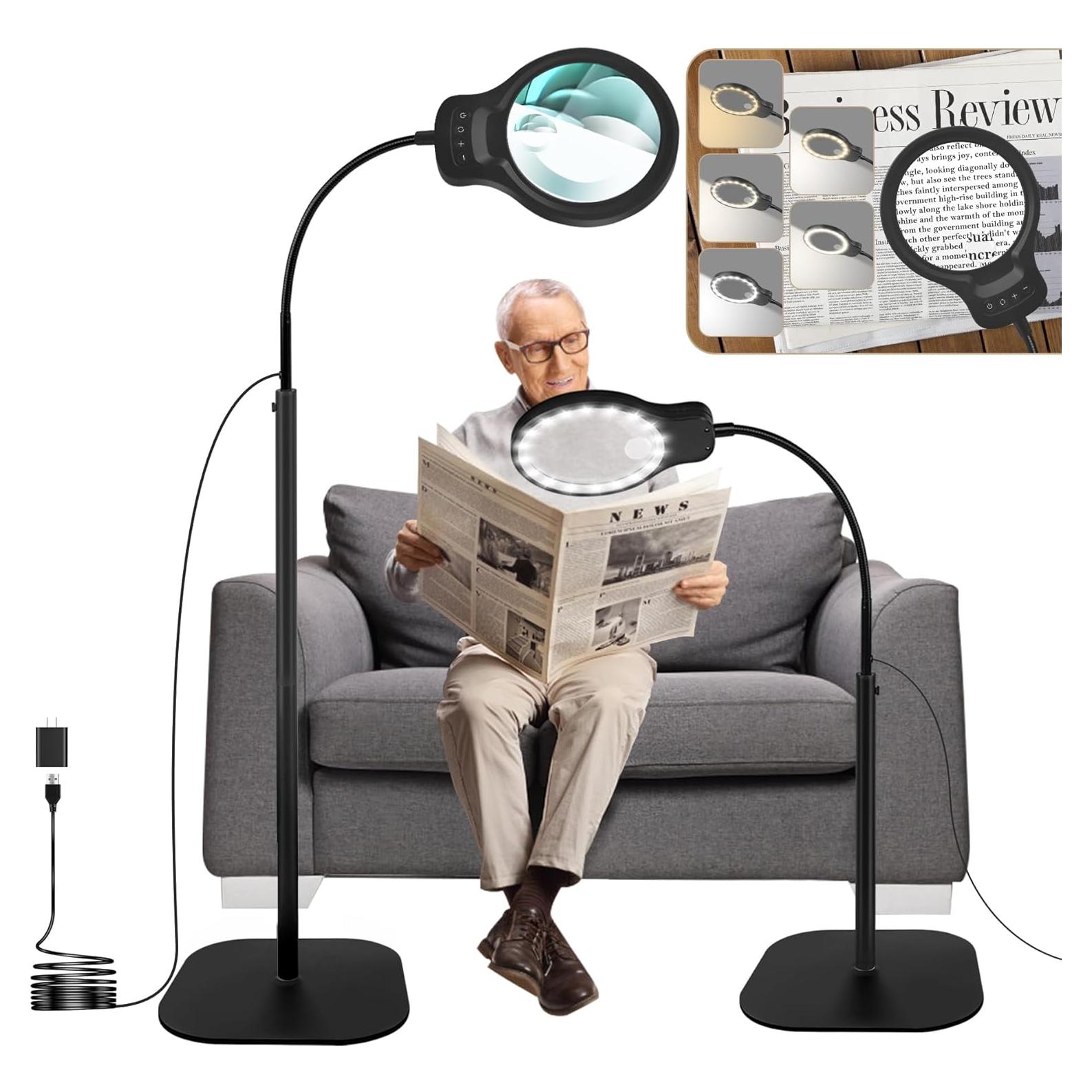 Lupa de pie JUOIFIP 10X 30X con luz y soporte ajustable