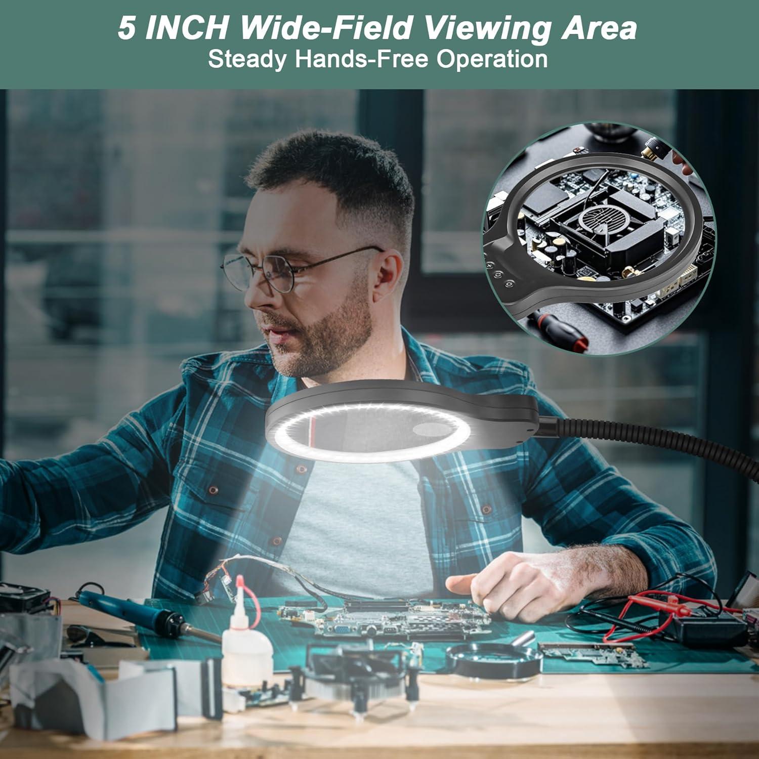 Lupa de pie JUOIFIP 10X 30X con luz y soporte ajustable