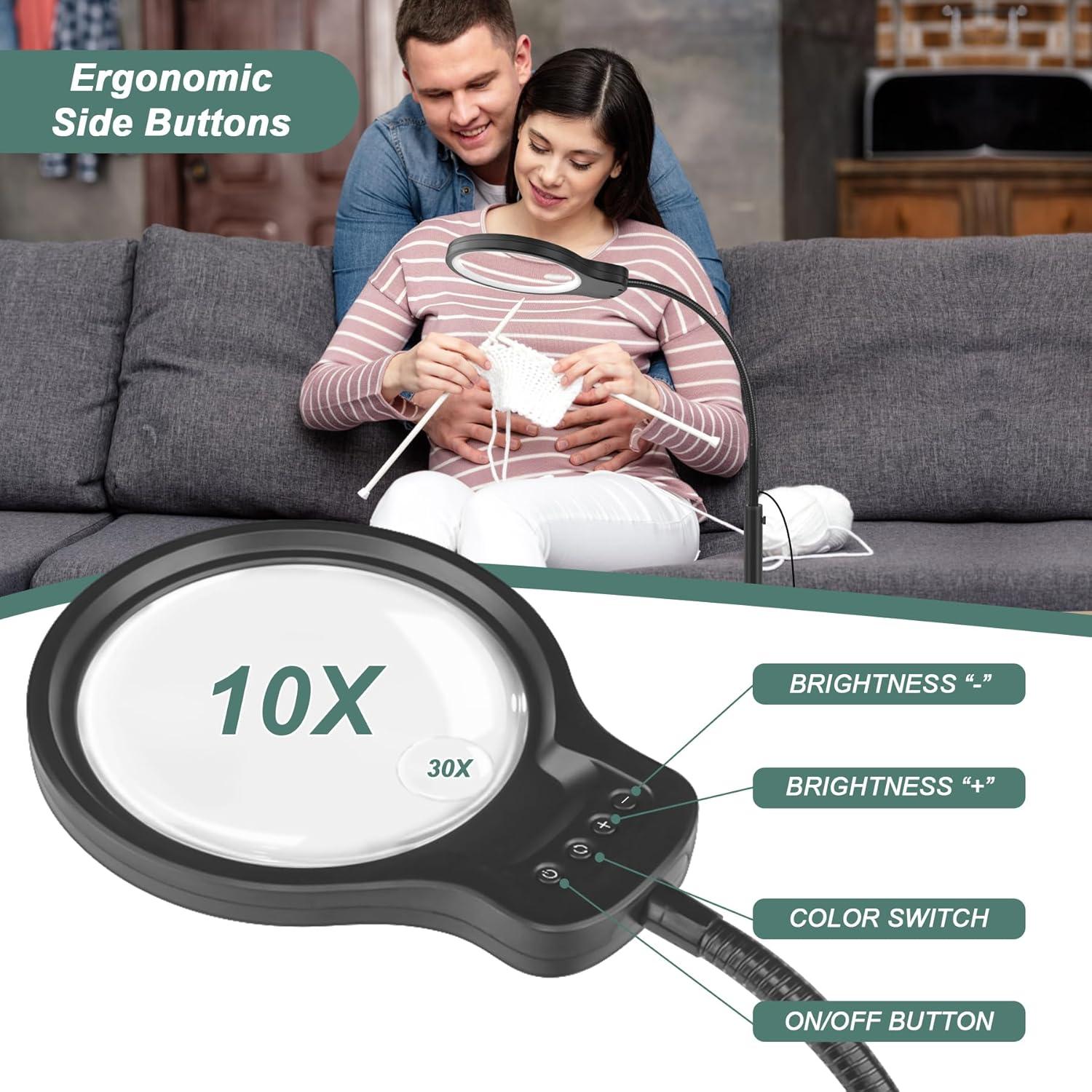 Lupa de pie JUOIFIP 10X 30X con luz y soporte ajustable