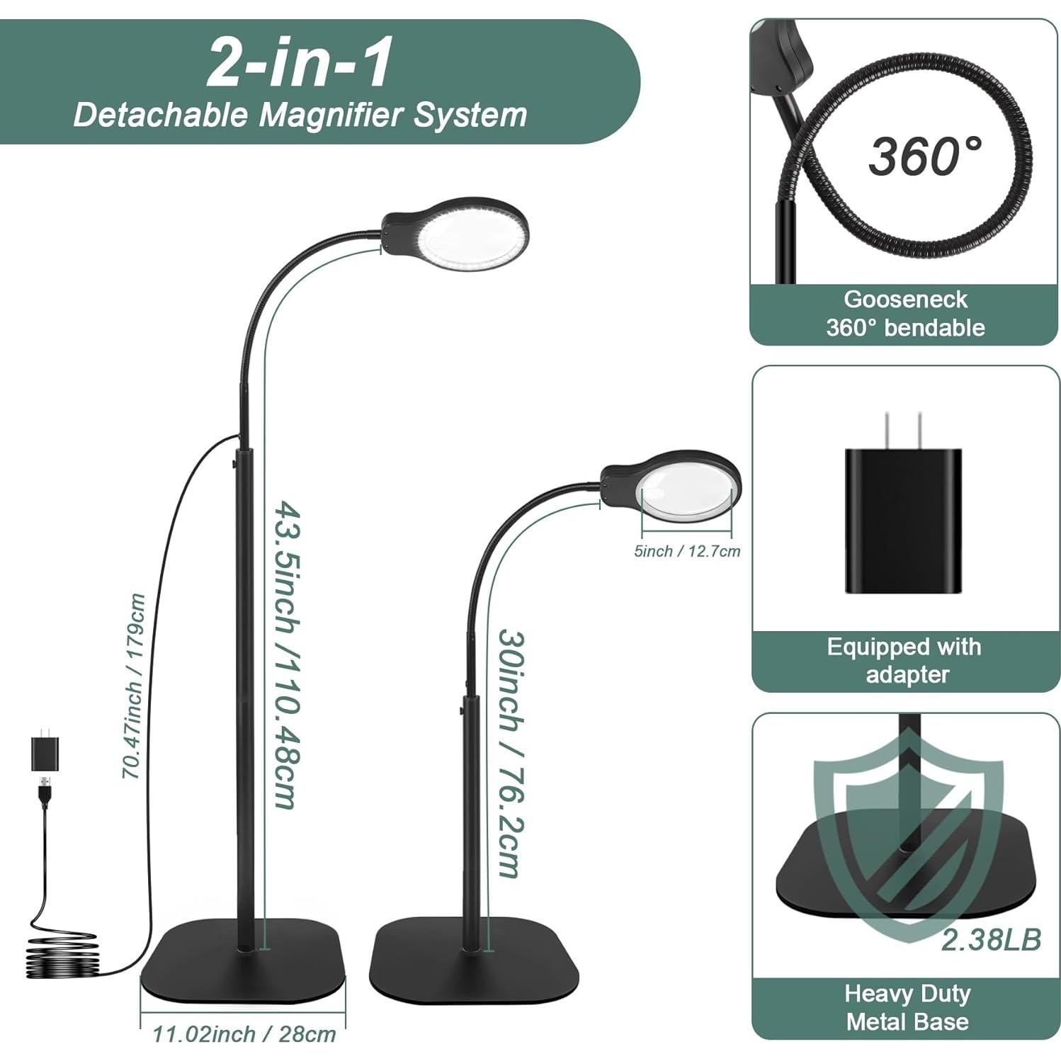 Lupa de pie JUOIFIP 10X 30X con luz y soporte ajustable