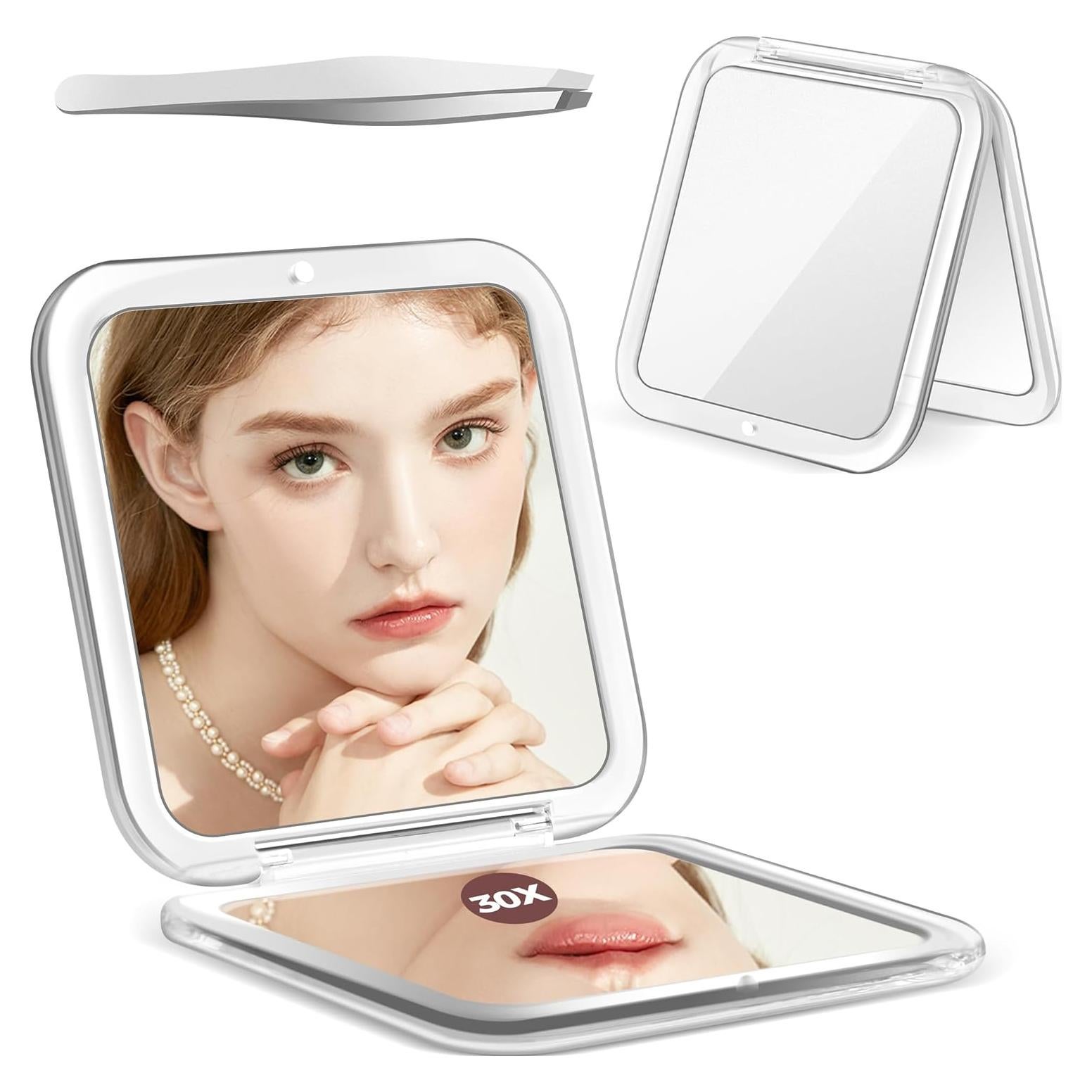 Espejo Compacto MIYADIVA 30X Aumento Doble Cara Viaje