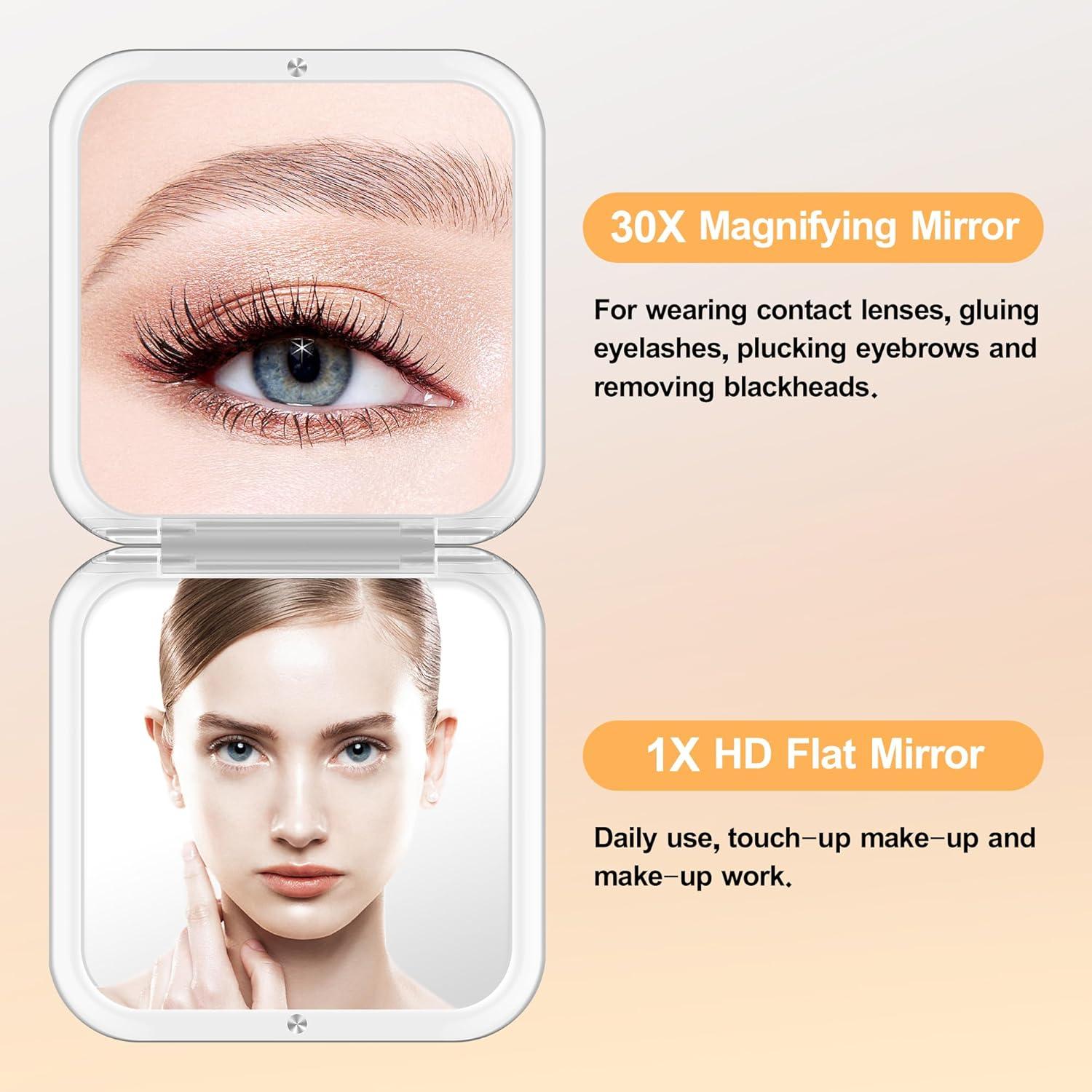 Espejo Compacto MIYADIVA 30X Aumento Doble Cara Viaje