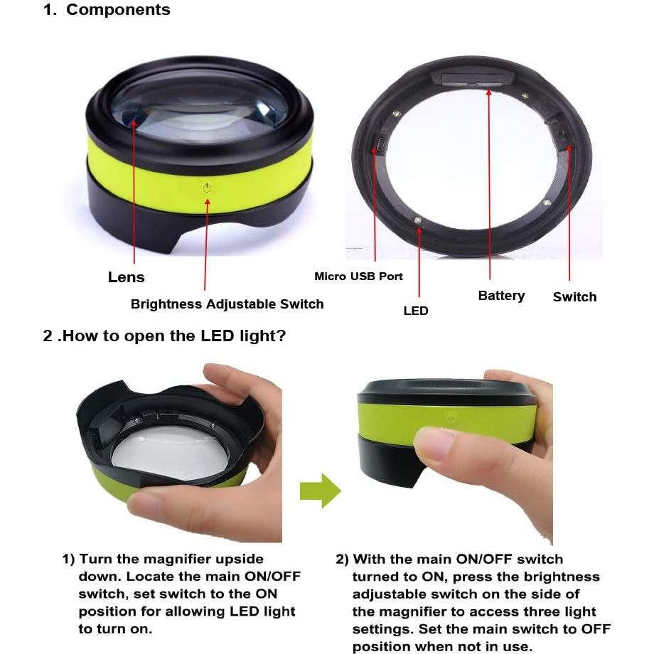 Lupa Recargable Dylviw 3X-5X con LED Ajustables - Ideal para Lectura
