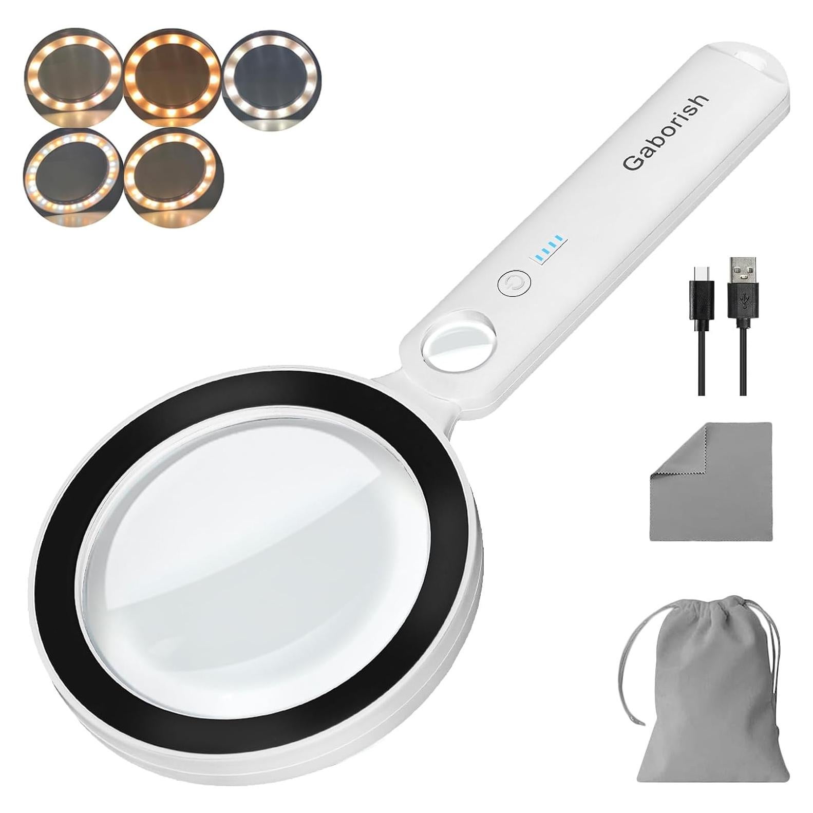 Lupa Iluminada GABORISH 10X 30X con Luz LED Recargable