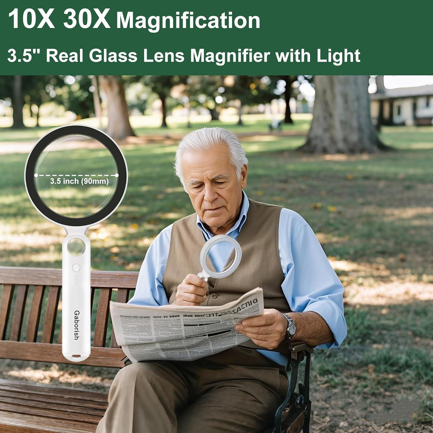 Lupa Iluminada GABORISH 10X 30X con Luz LED Recargable