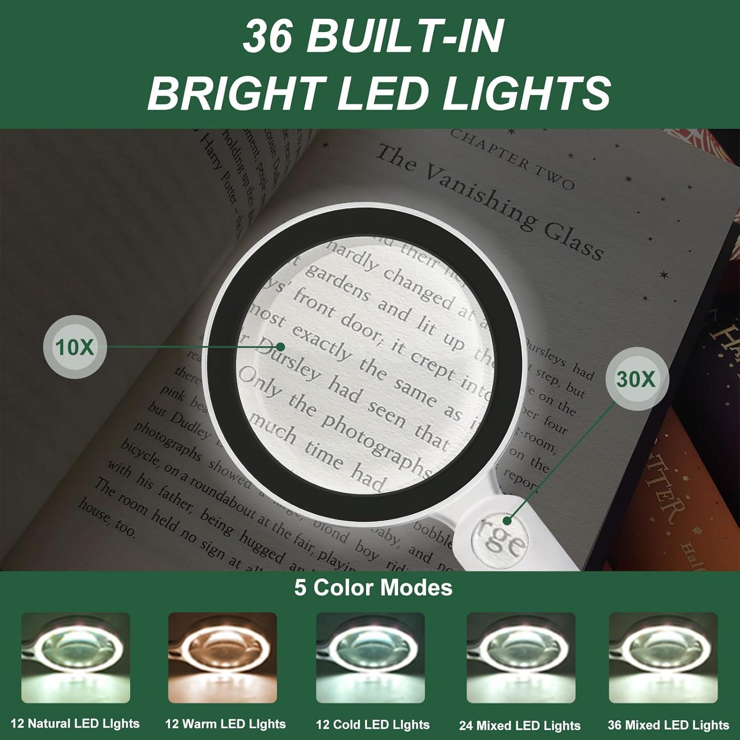 Lupa Iluminada GABORISH 10X 30X con Luz LED Recargable