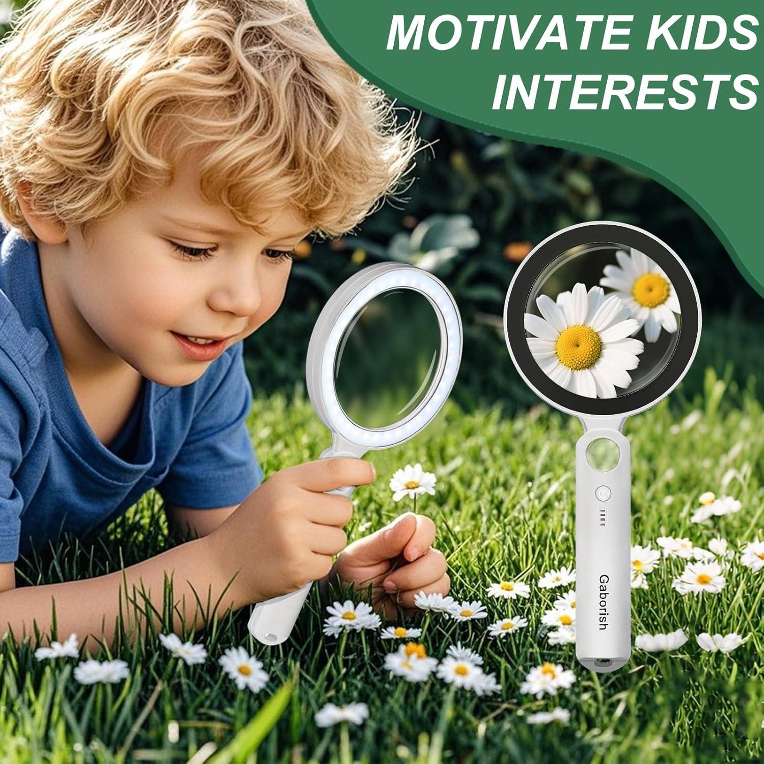 Lupa Iluminada GABORISH 10X 30X con Luz LED Recargable