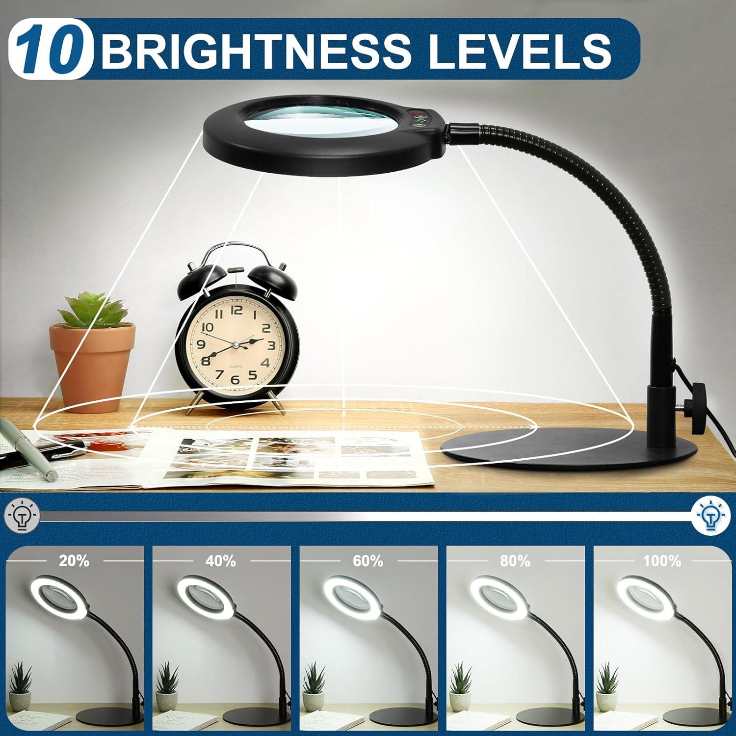 Lupa de Escritorio IVMAIE 10X con Luz y Cuello de Ganso