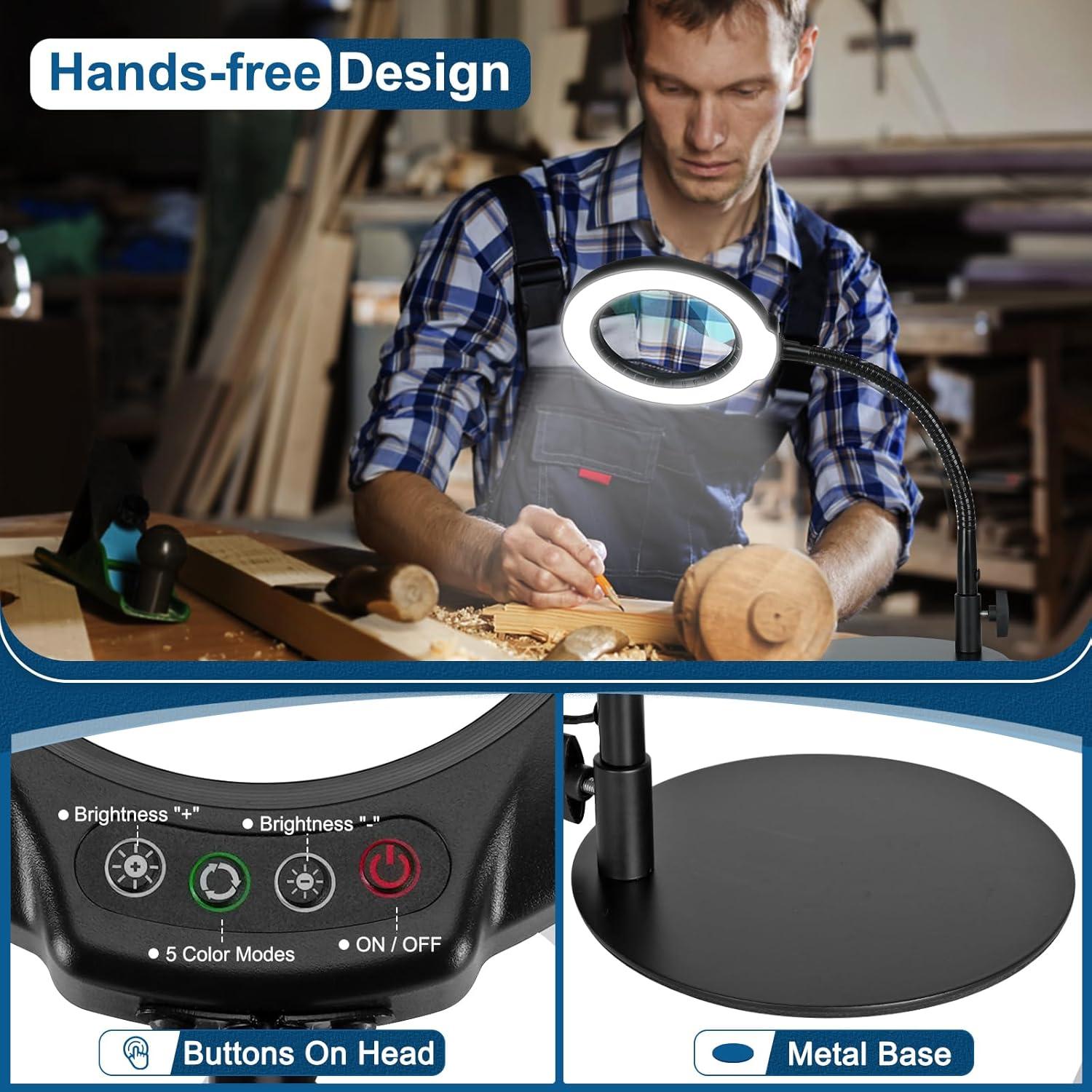 Lupa de Escritorio IVMAIE 10X con Luz y Cuello de Ganso