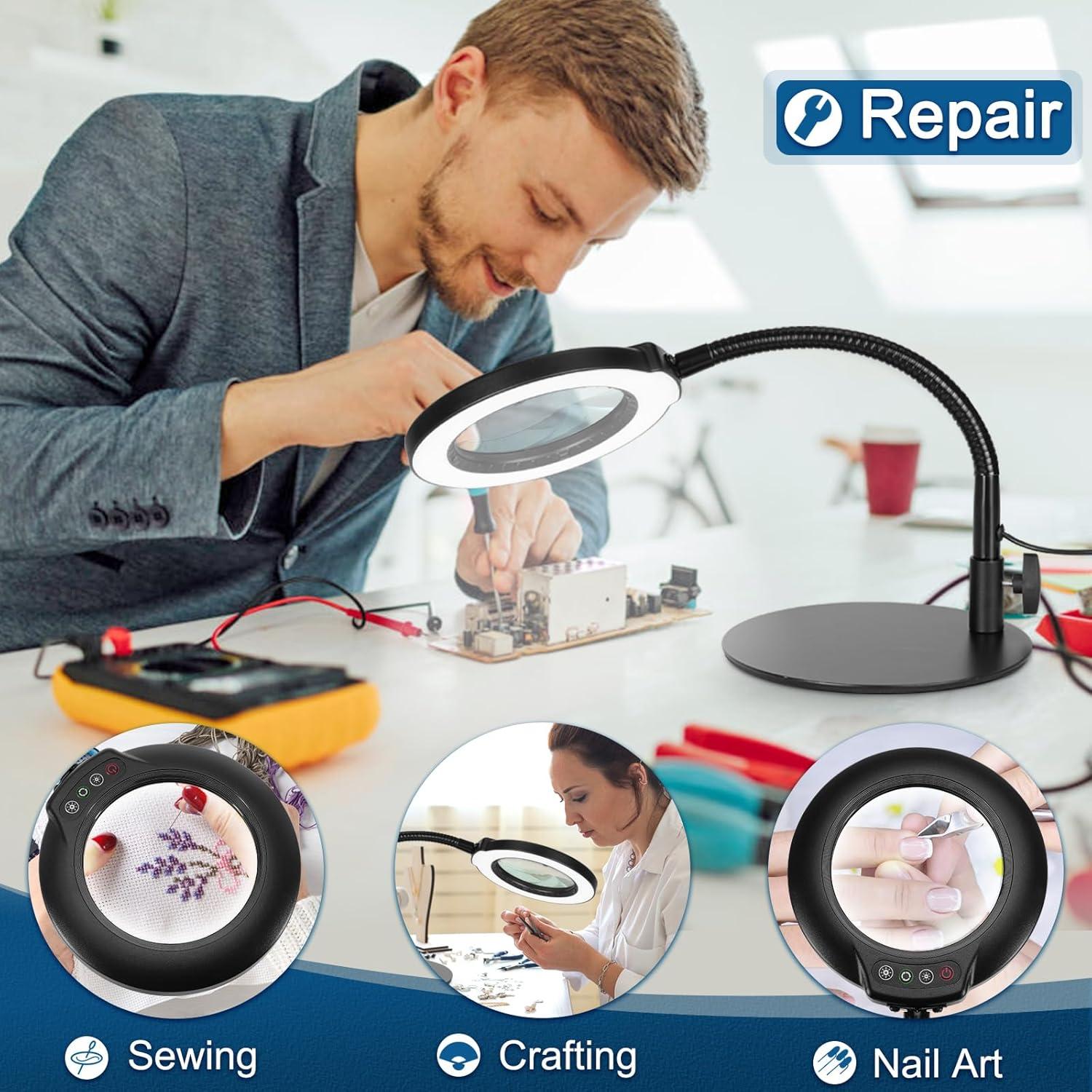 Lupa de Escritorio IVMAIE 10X con Luz y Cuello de Ganso