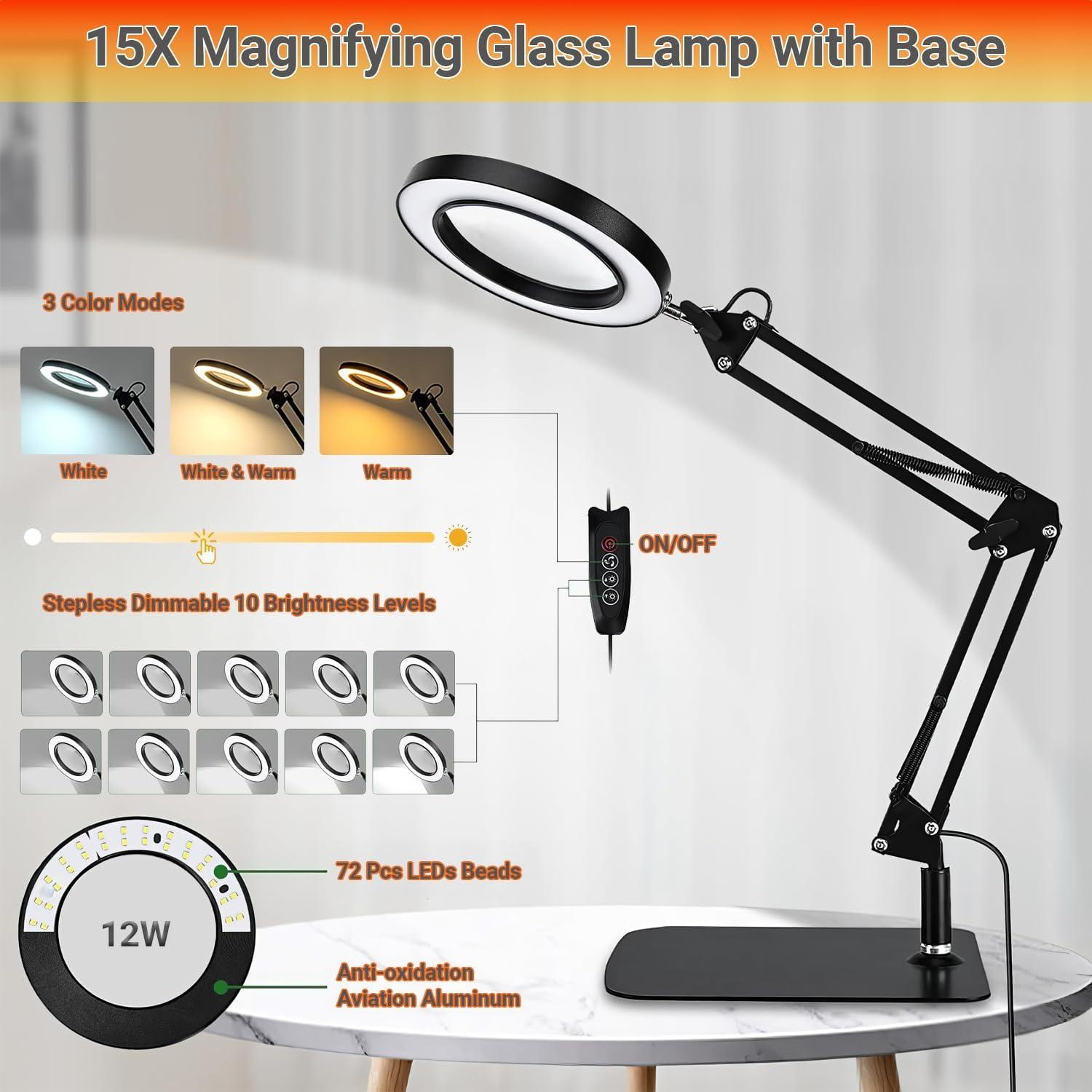 Lupa de 15X Gskeys con Luz LED y Soporte Ajustable