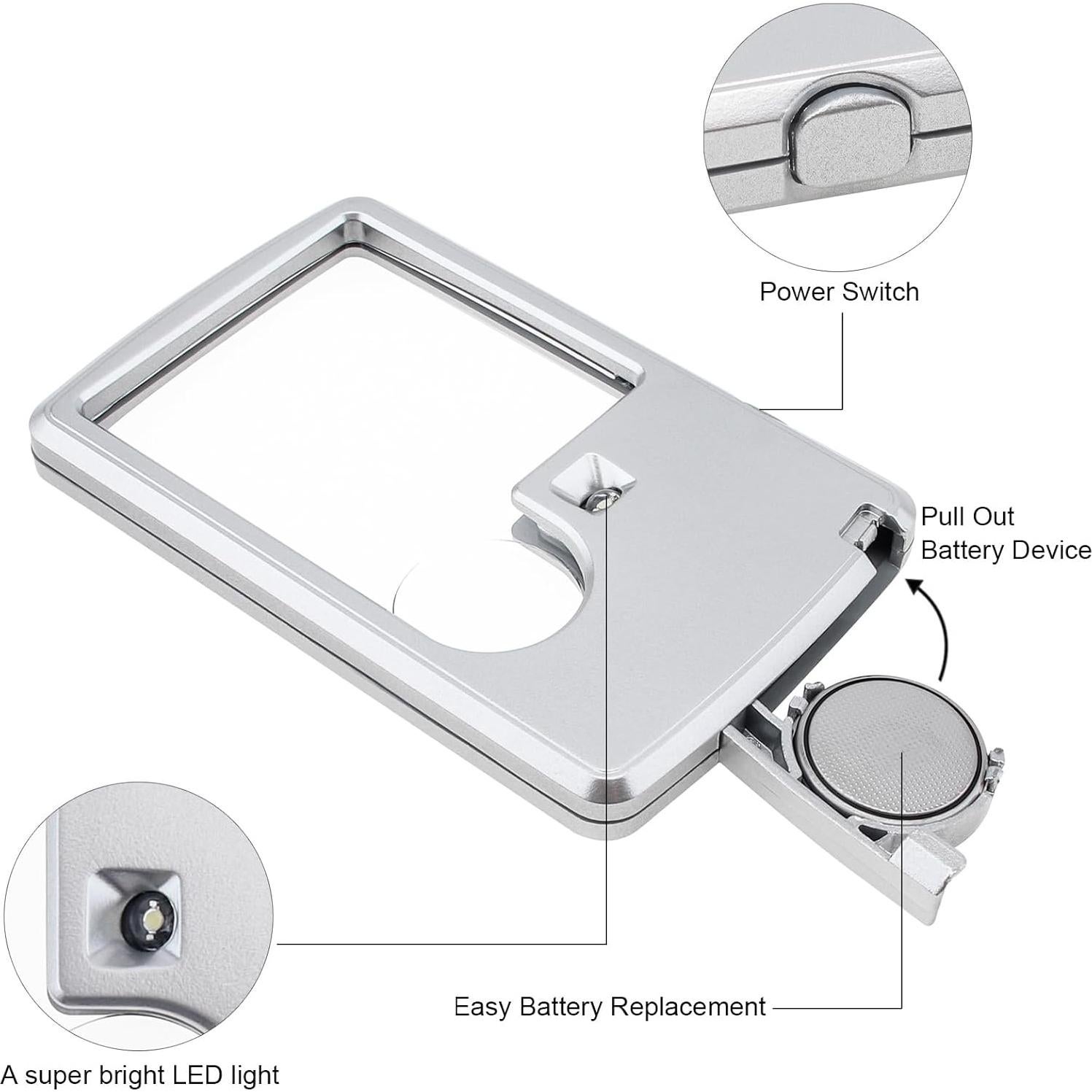 Lupa con Luz LED 3X 6X Smgda - 2 Piezas Portátil con Funda