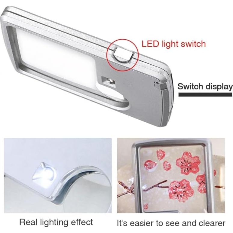 Lupa con Luz LED 3X 6X Smgda - 2 Piezas Portátil con Funda