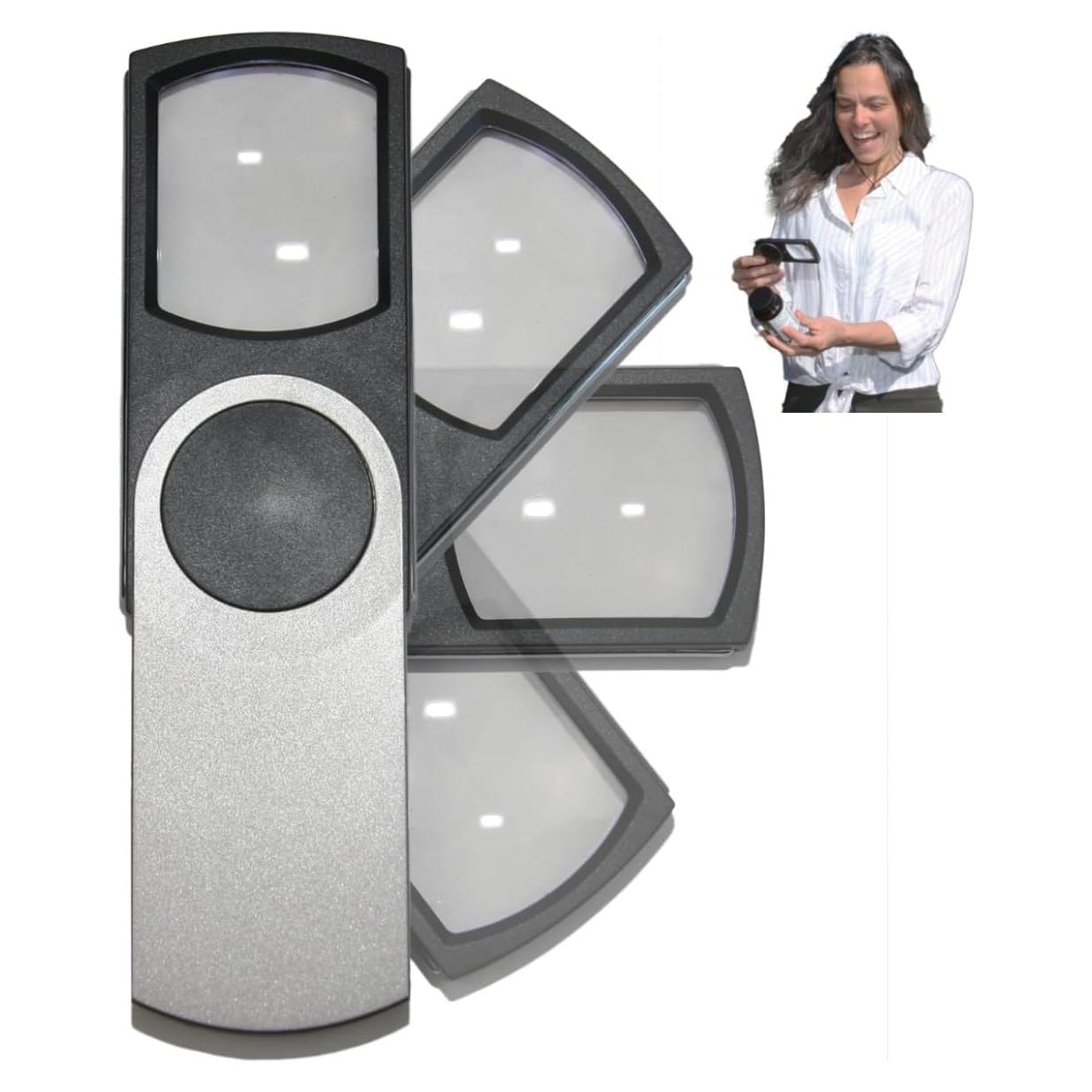 Lupa de Bolsillo EASY MAGNIFIER 3X con Luz LED - Plateada