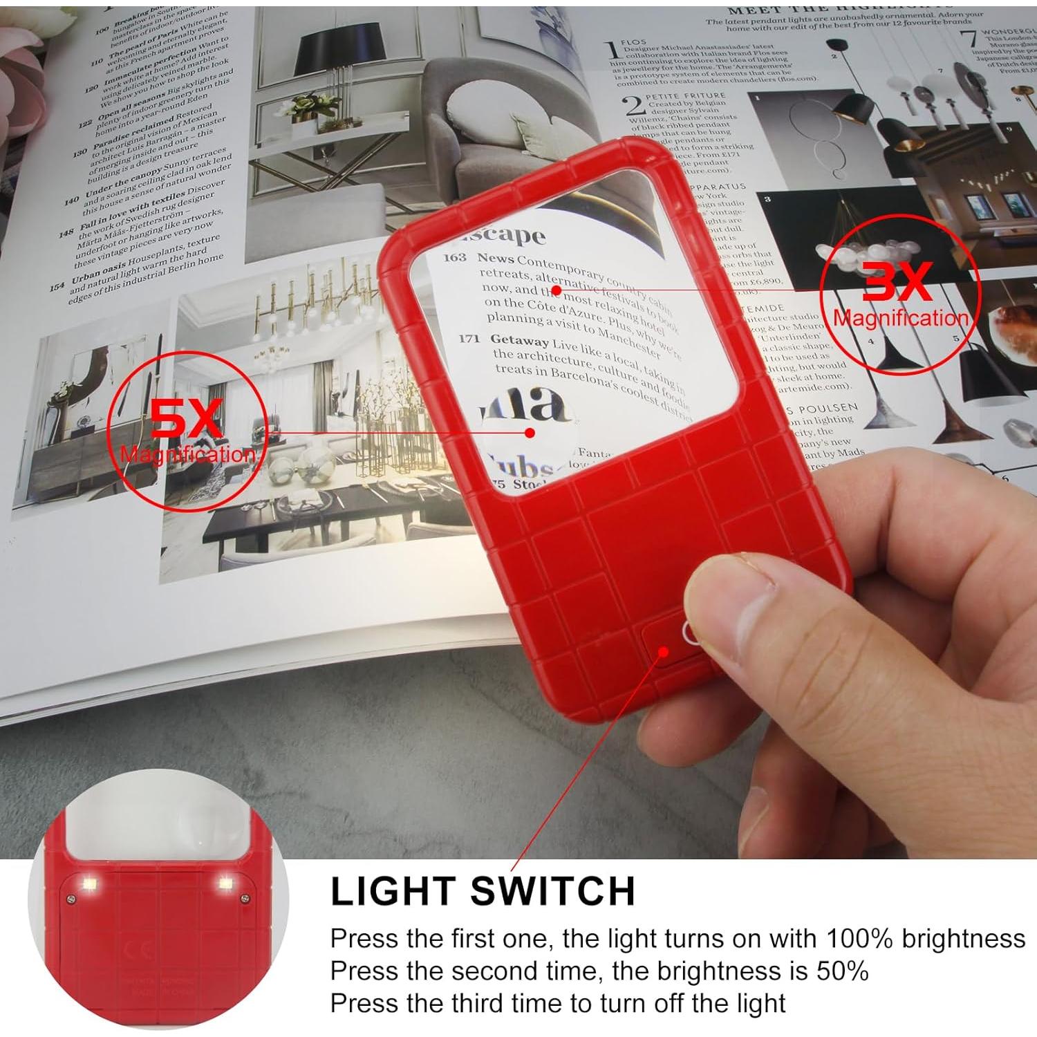 Lupa LED HONGUT 3X 5X Portátil con Luz para Lectura