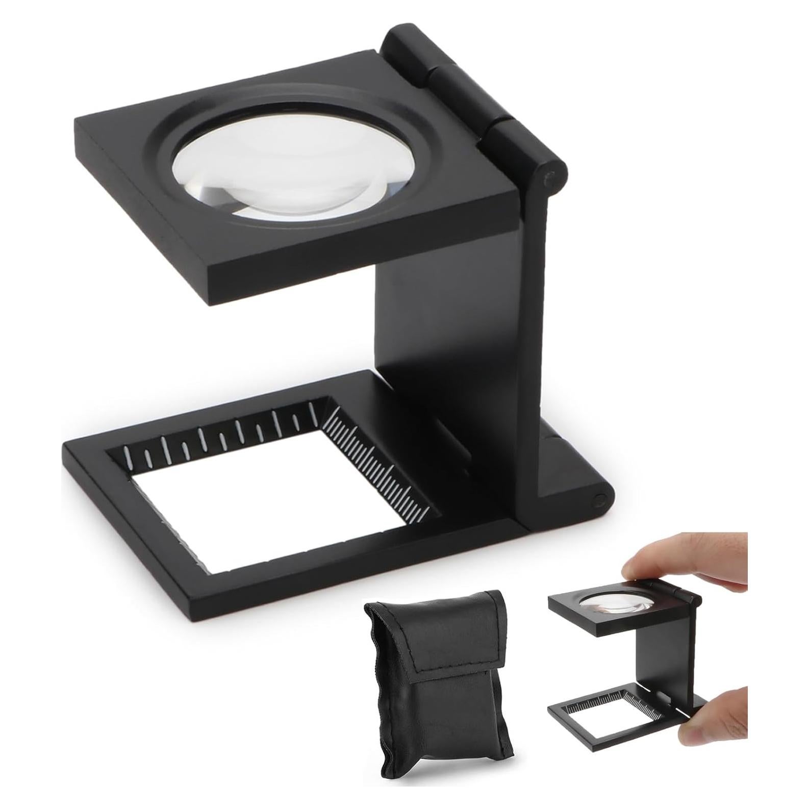 Lupa Plegable Rongon 10X 28mm con Escala y Funda de Cuero