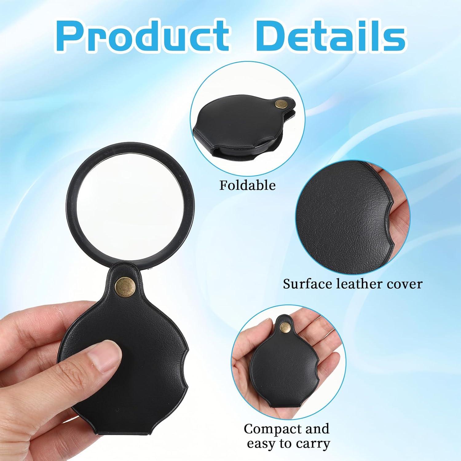 Lupa de bolsillo 20X KALIONE con funda de cuero plegable