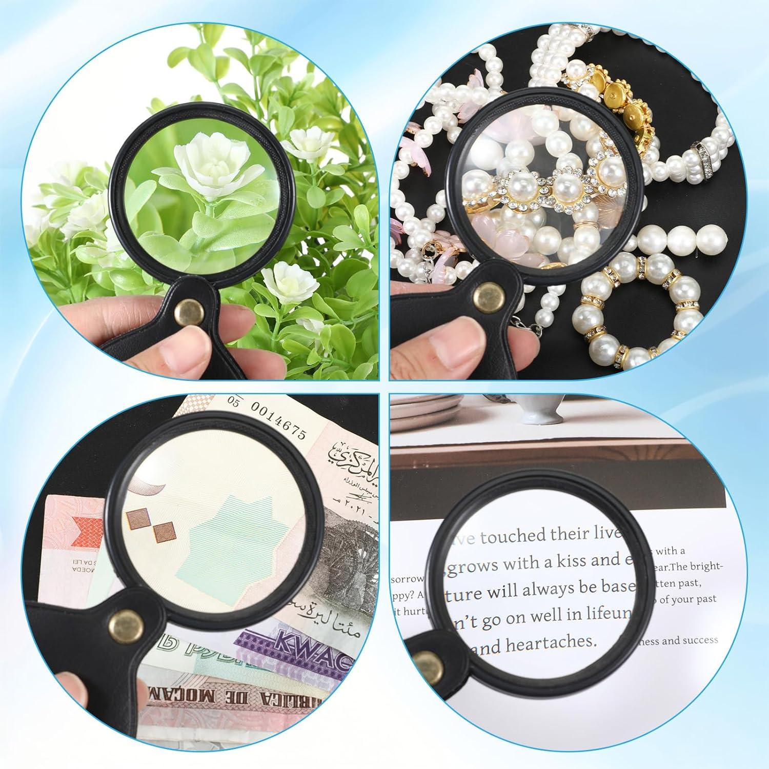 Lupa de bolsillo 20X KALIONE con funda de cuero plegable