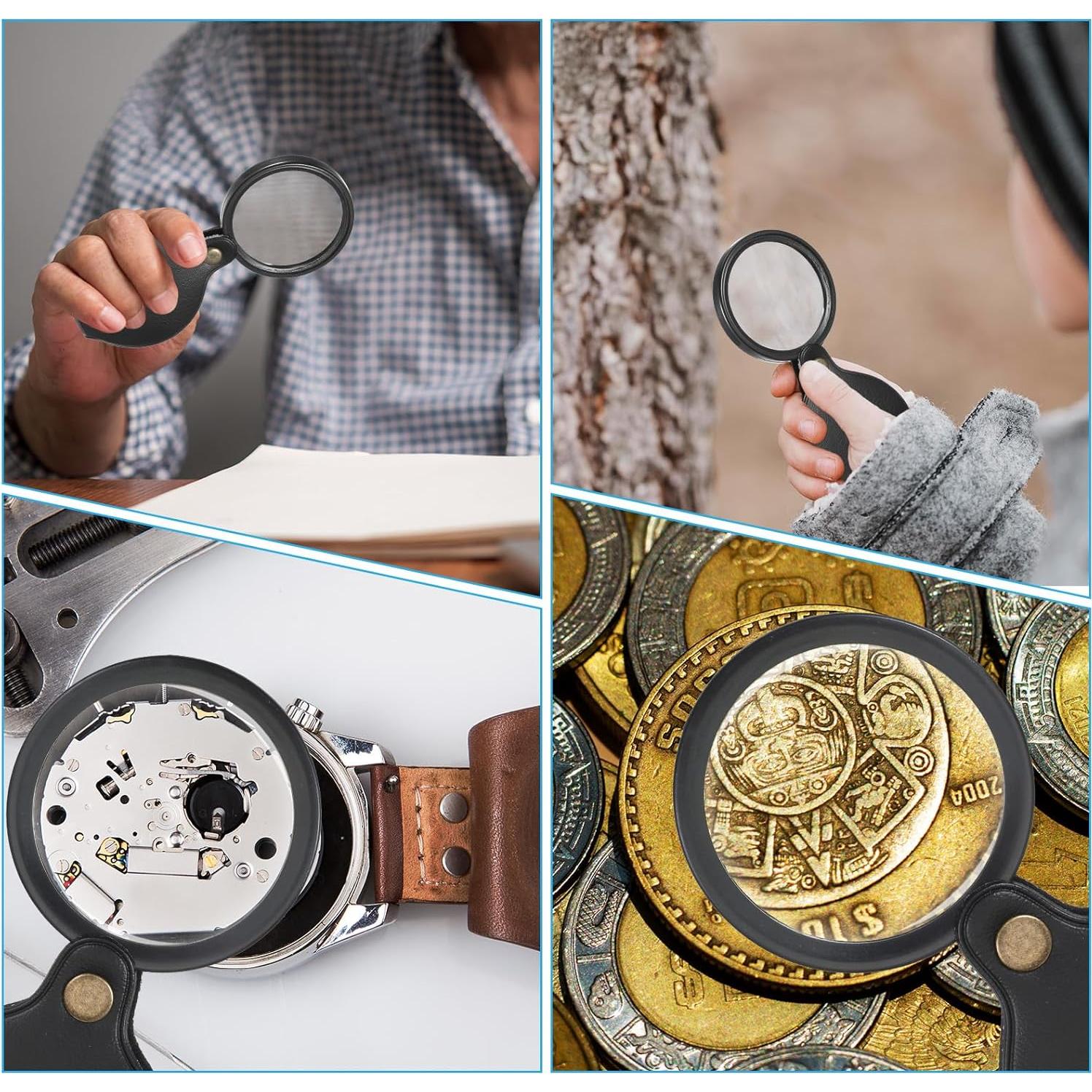 Lupa de bolsillo 20X KALIONE con funda de cuero plegable